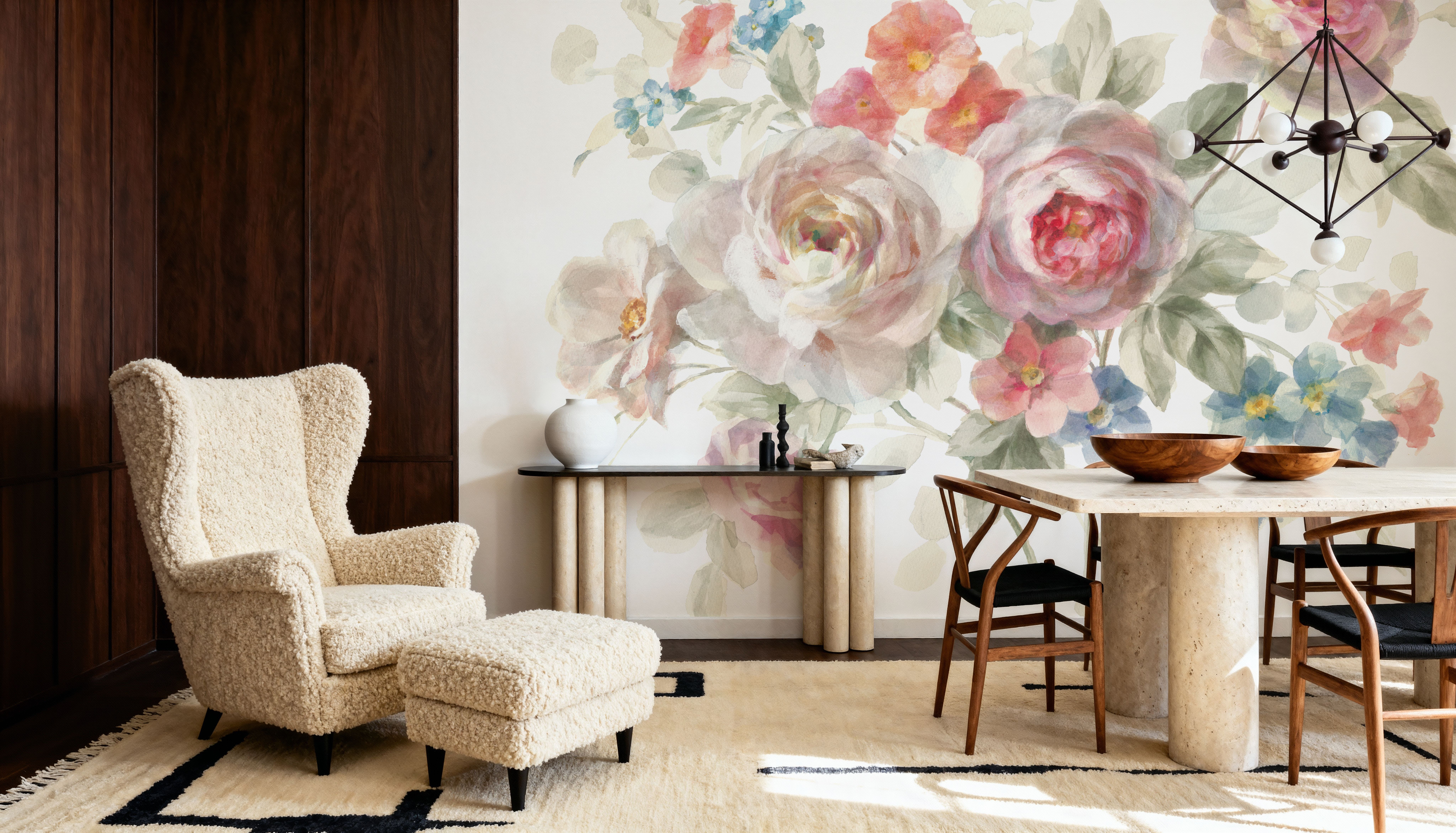 Cottage Garden on White, Papel pintado