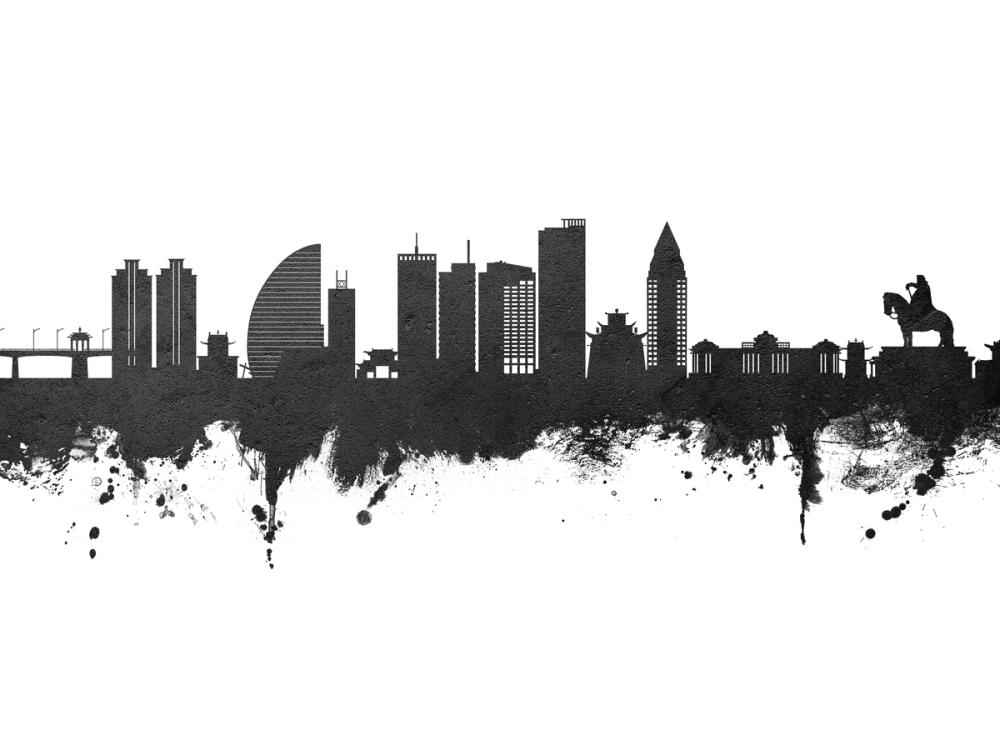 Ulaanbaatar Mongolia Skyline Black & White