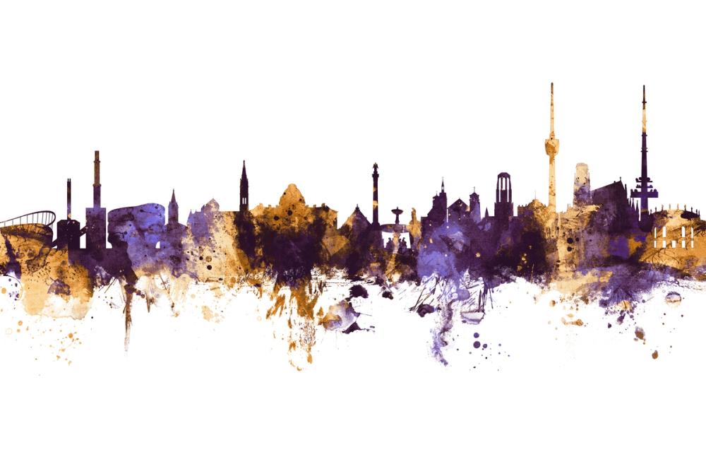 Stuttgart Germany Skyline Purple & Gold