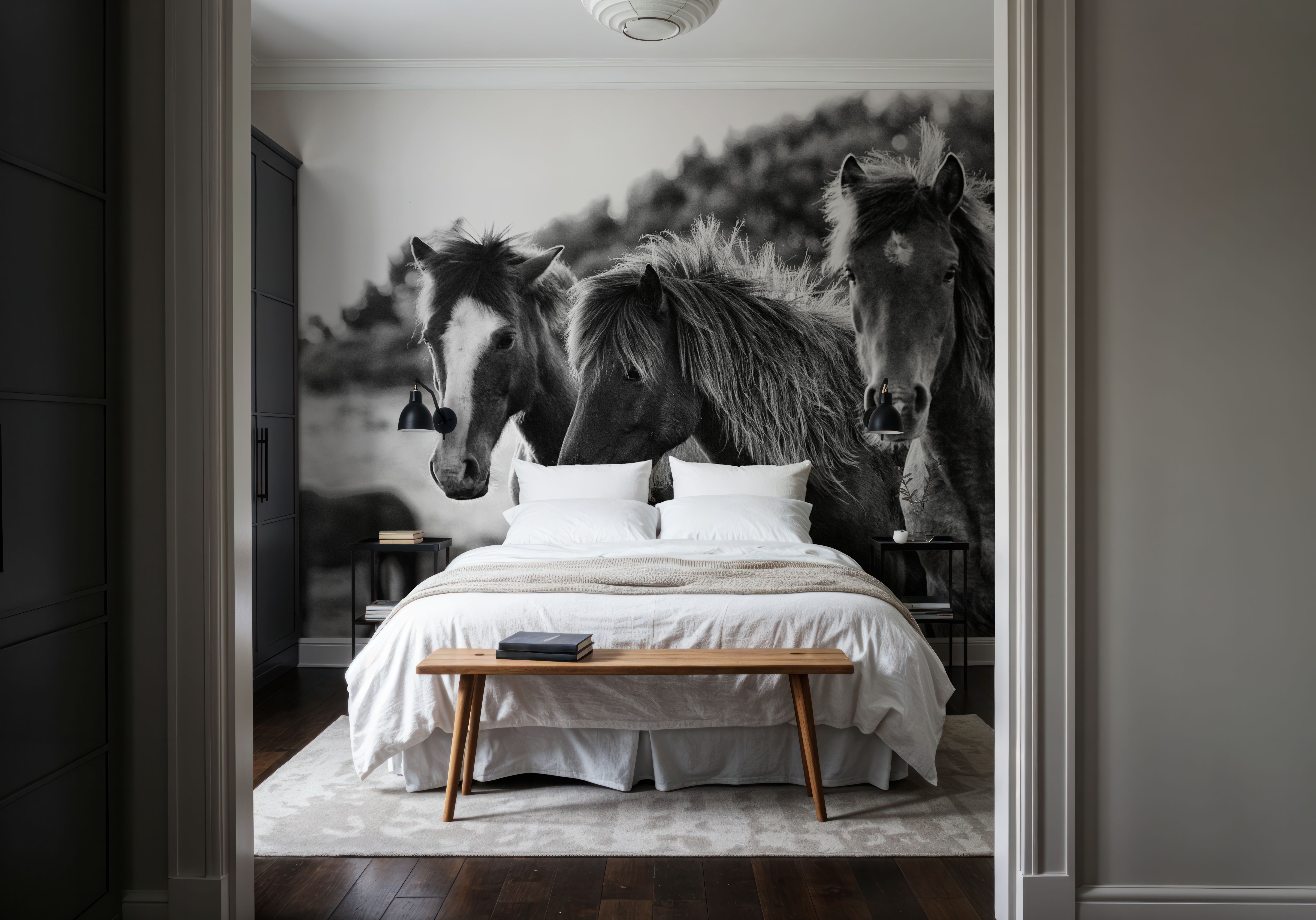 Horses Three Black and White, Papier peint