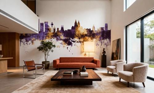 Liverpool England Skyline Purple & Gold