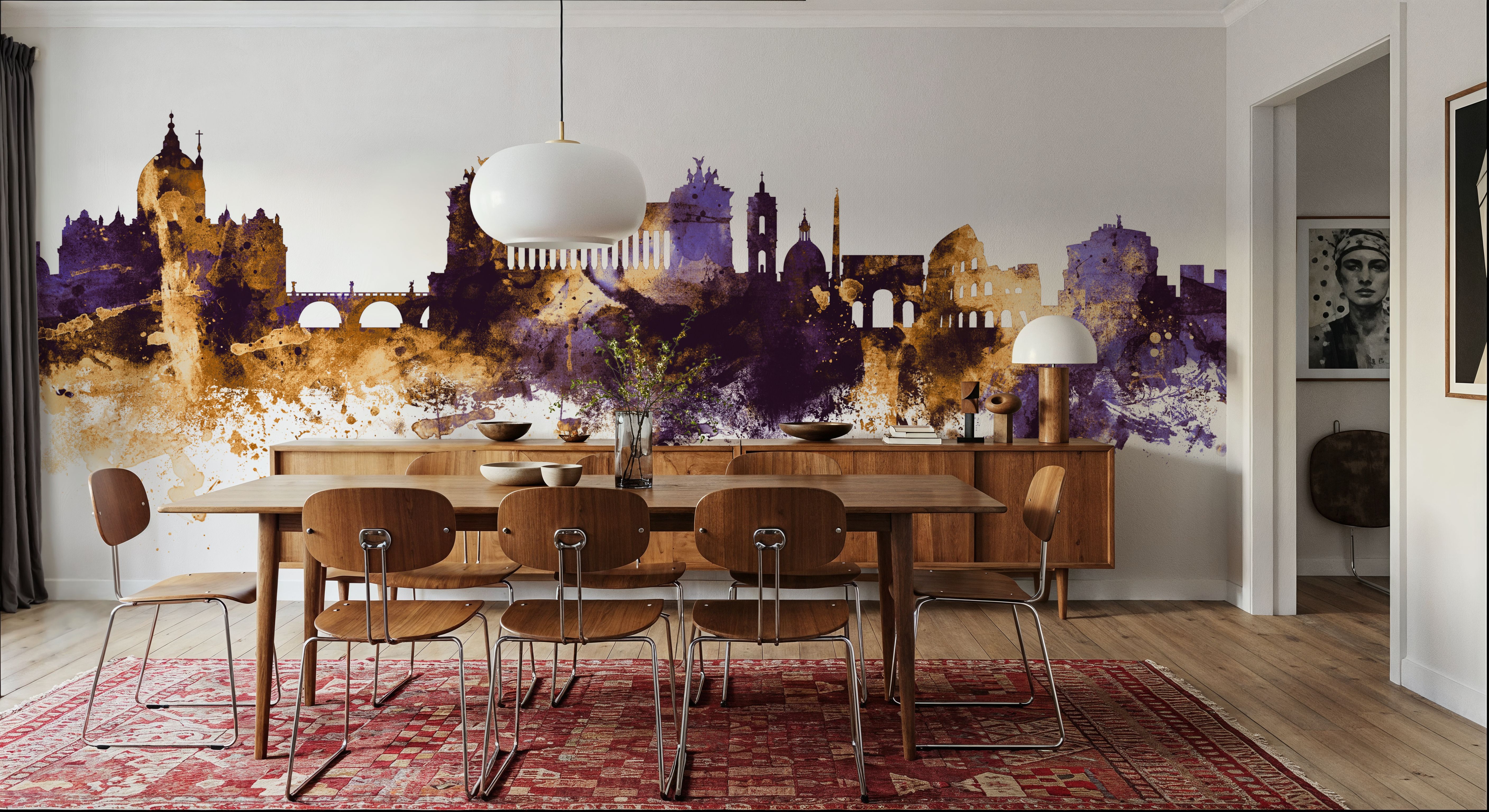 Rome Italy Skyline Purple & Gold, Wallpaper