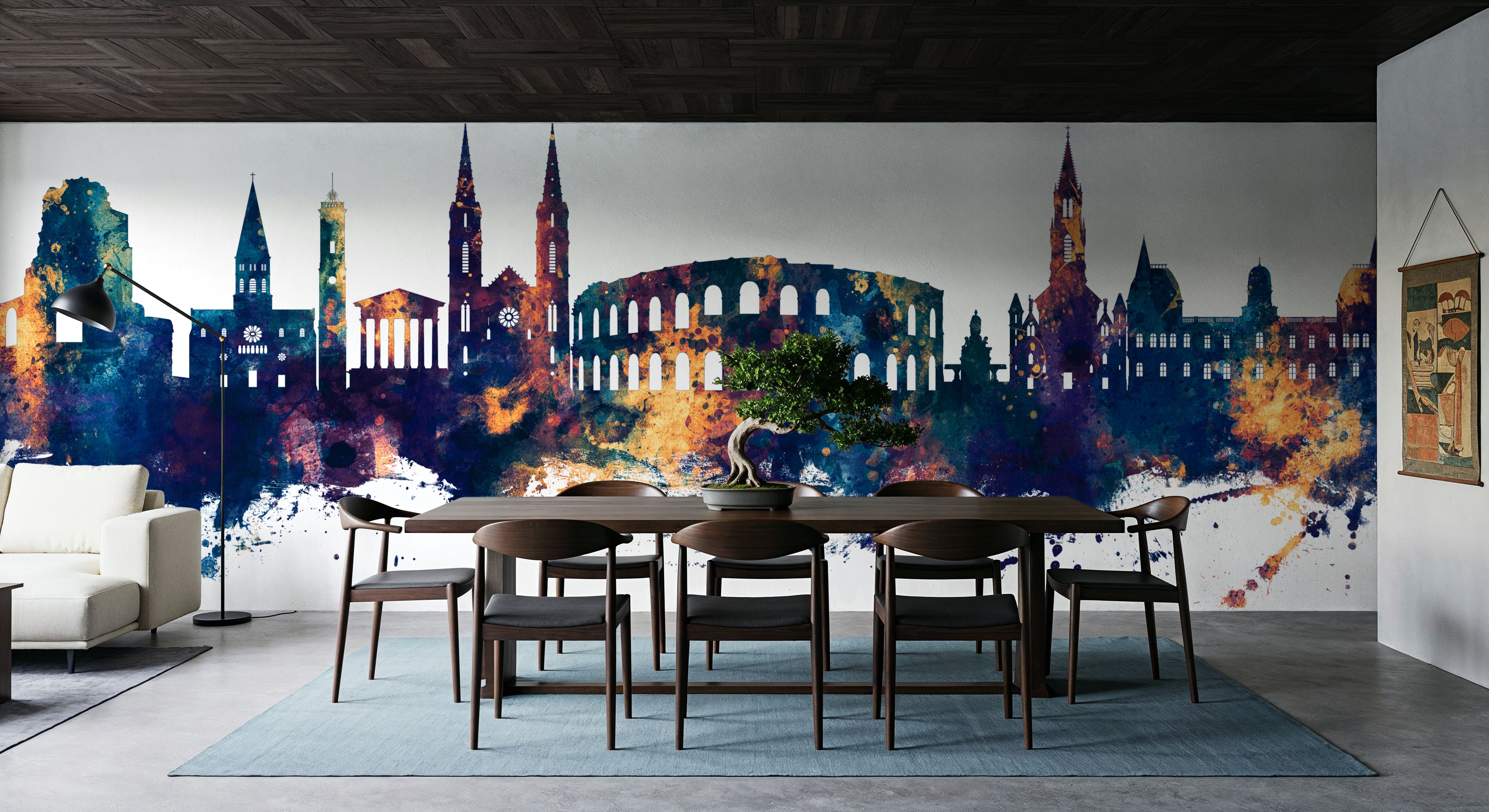 Nîmes France Skyline Blue & Bronze, Wallpaper