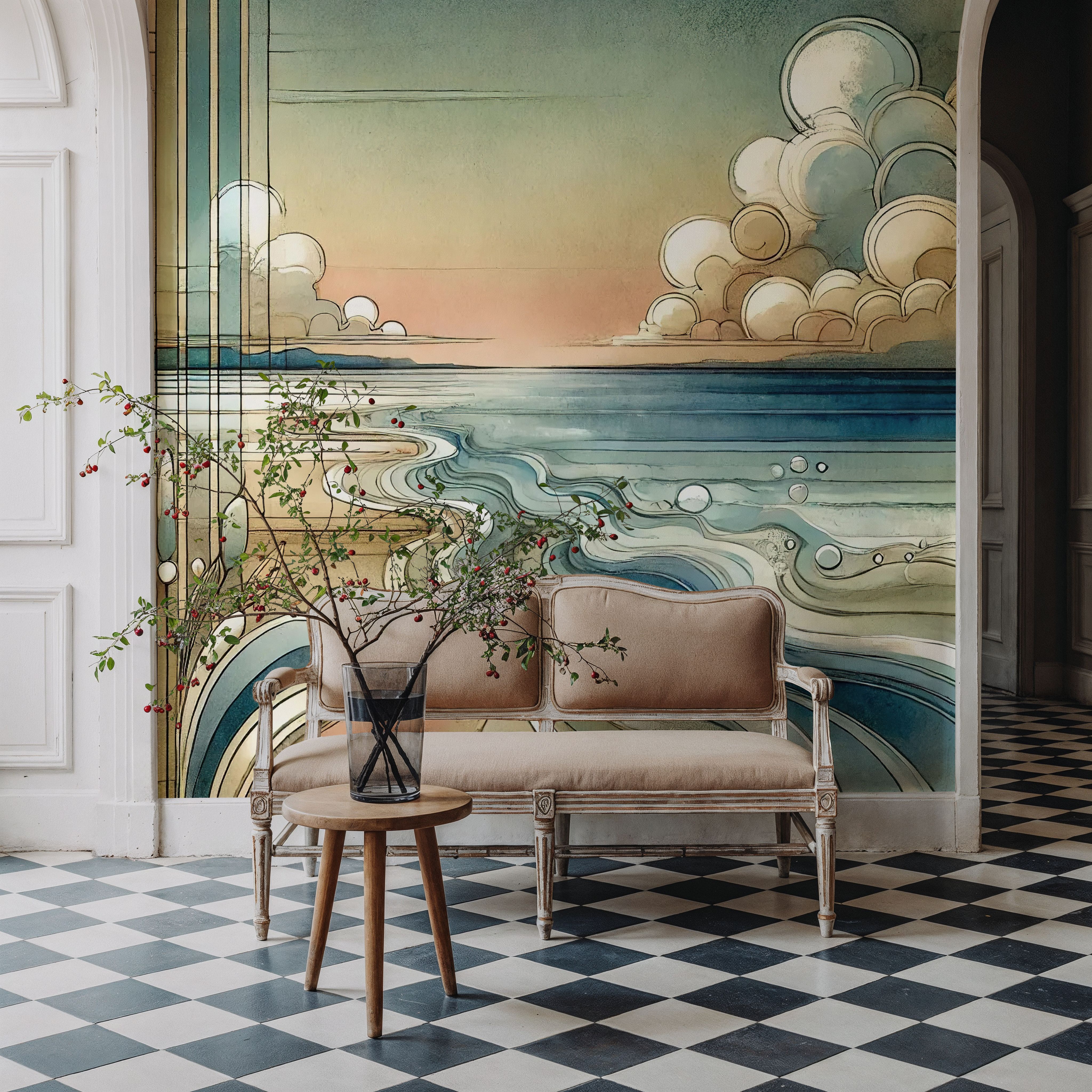 Abstract Coastal Dusk in Art Deco