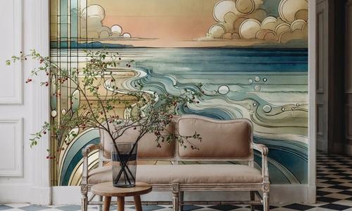 Abstract Coastal Dusk in Art Deco