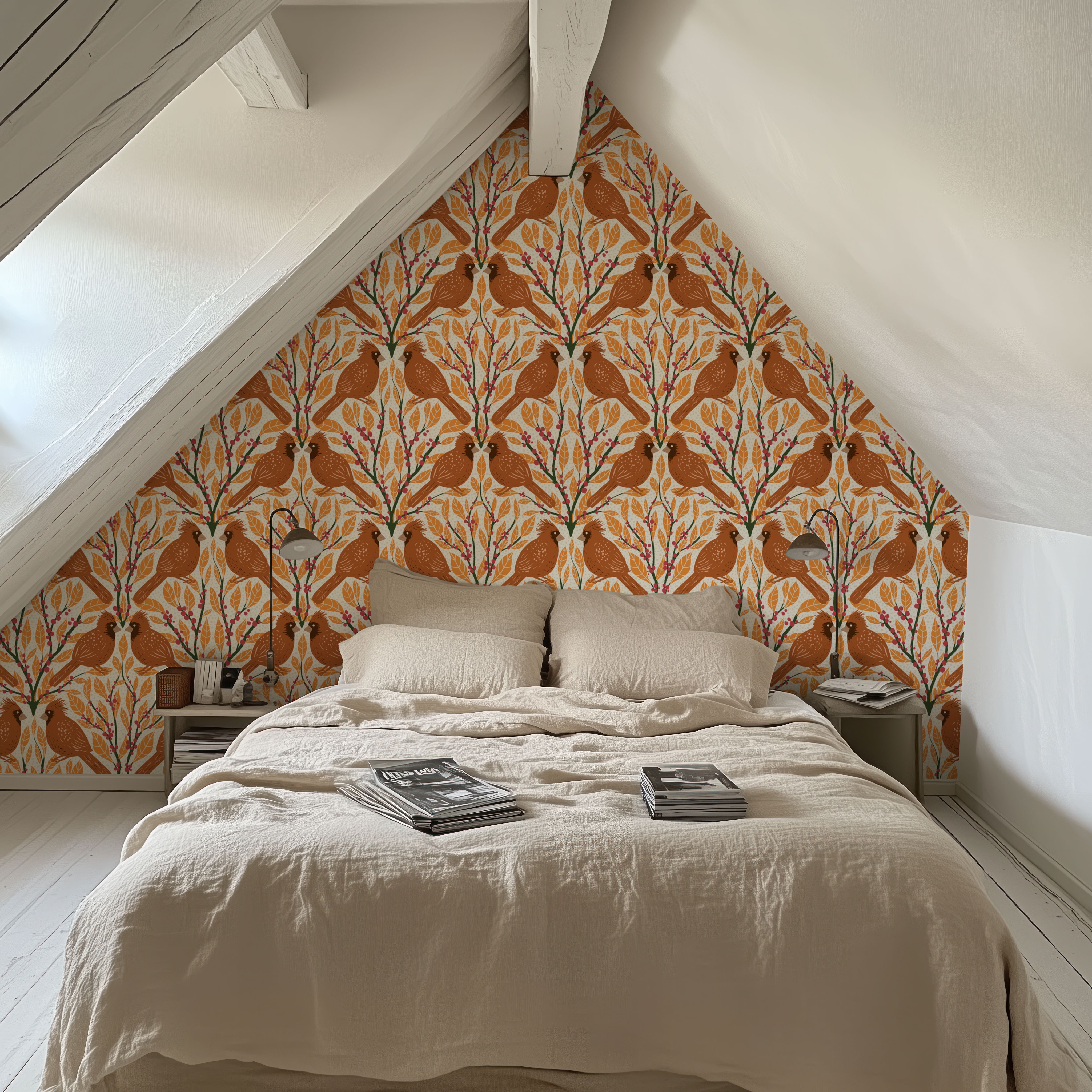 Cardinals & Winterberries, Yellow