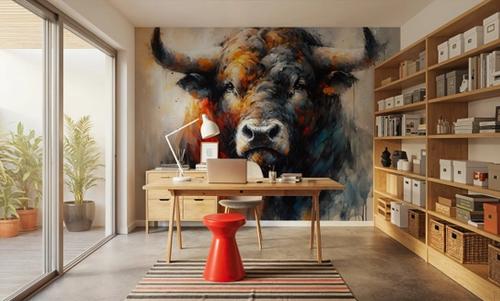Majestic Bull Aura in Watercolor Shadows