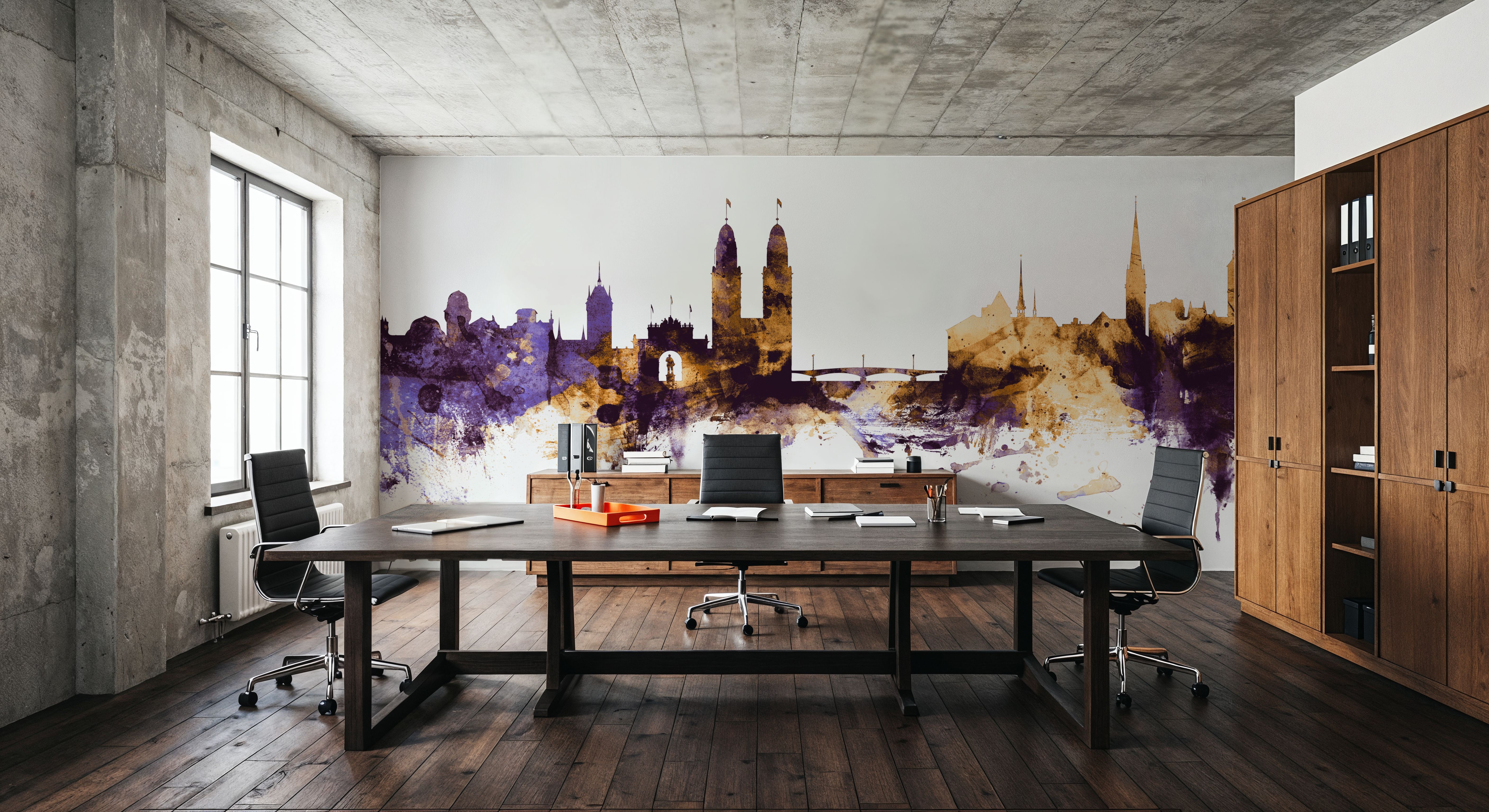 Zurich Switzerland Skyline Purple & Gold, Tapeten