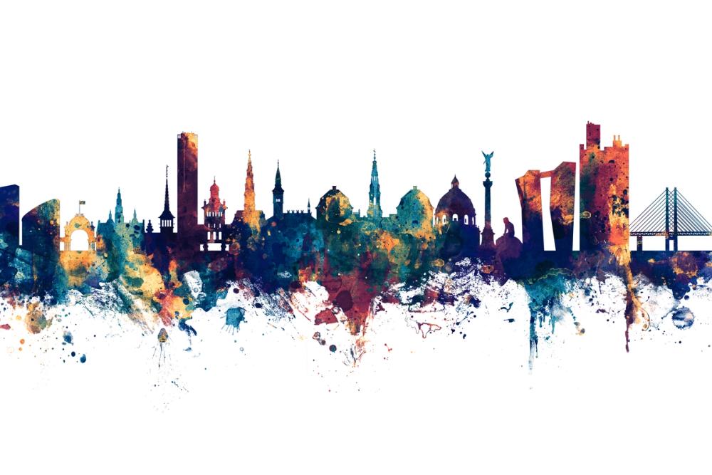 Copenhagen Skyline Blue & Bronze