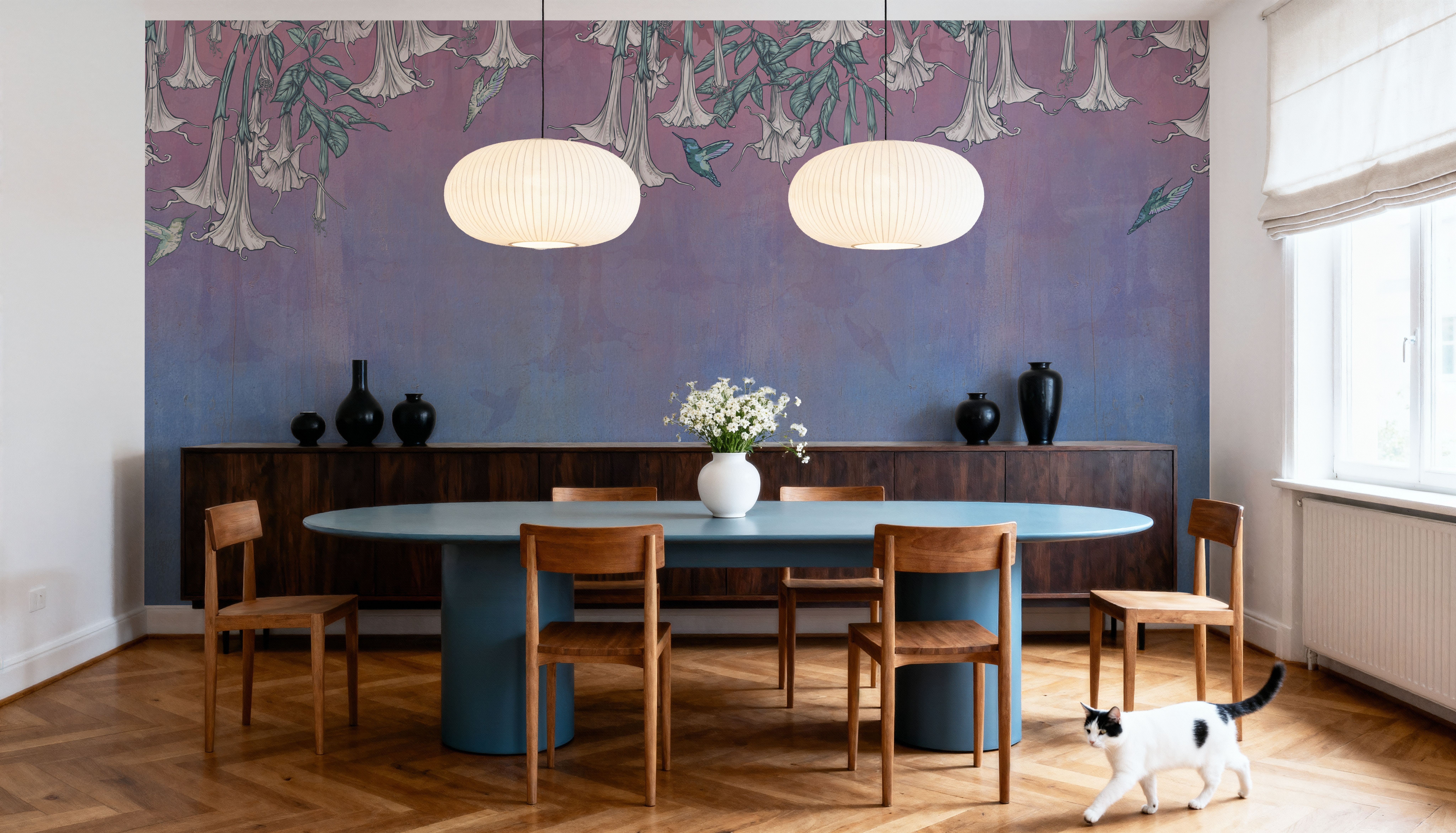 Hummingbirds and Trumpets Pink Blue