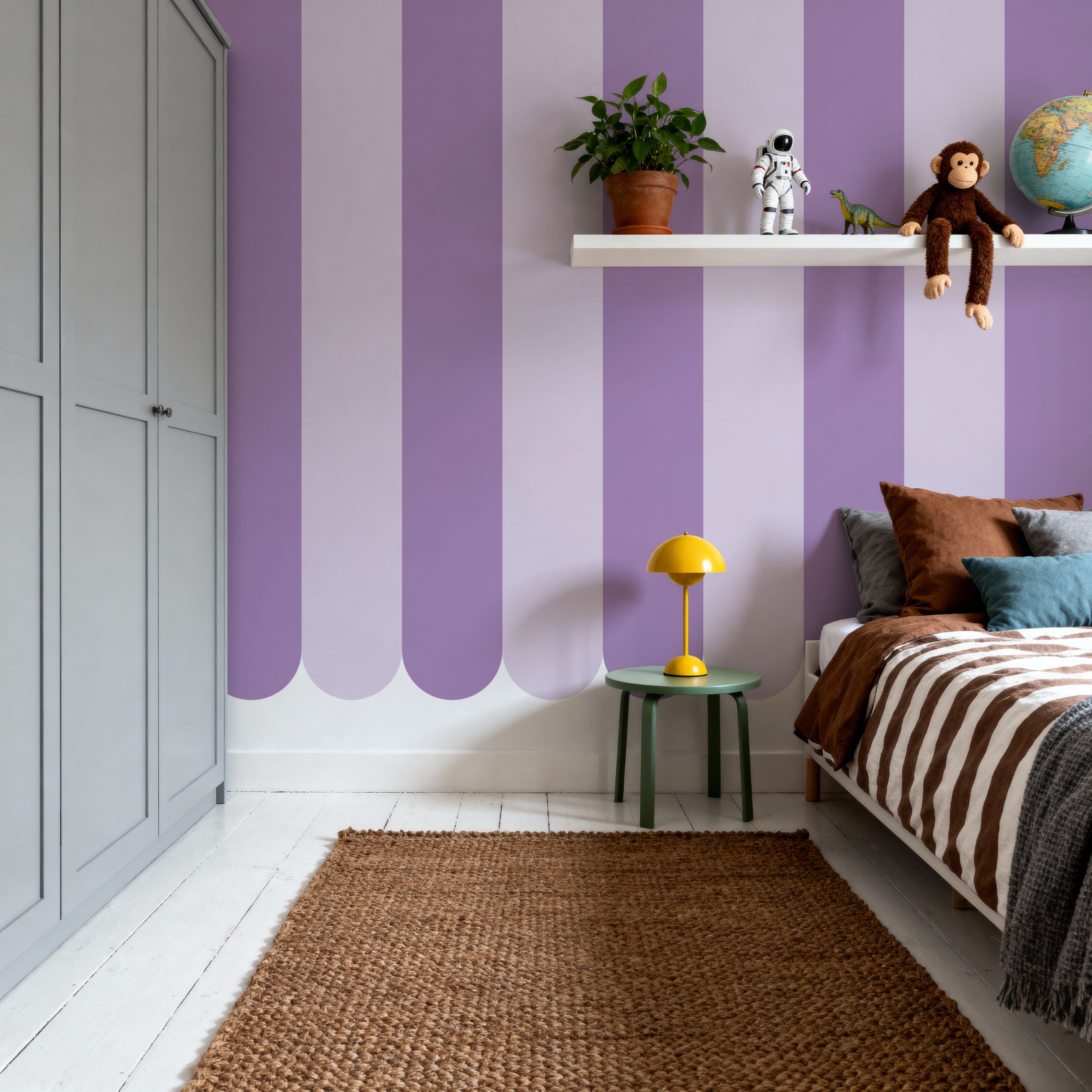 Scalloped Circus Stripes, Purple on Purple