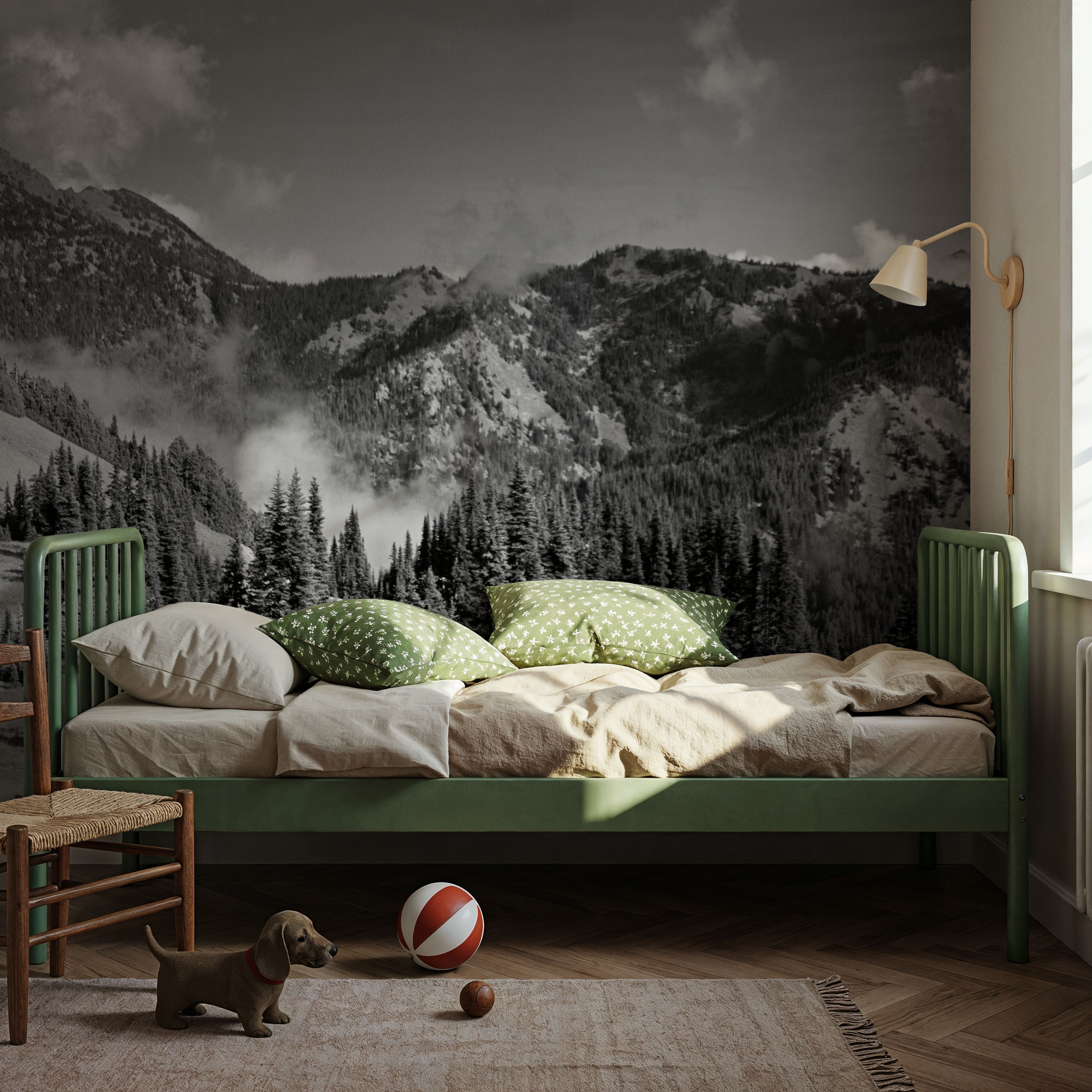 Wall Mural - Olympic Mountains - Foliage Mountains mural wallpaper - Kids' Room - Wallism US - Premium, Textured or Peel & Stick
