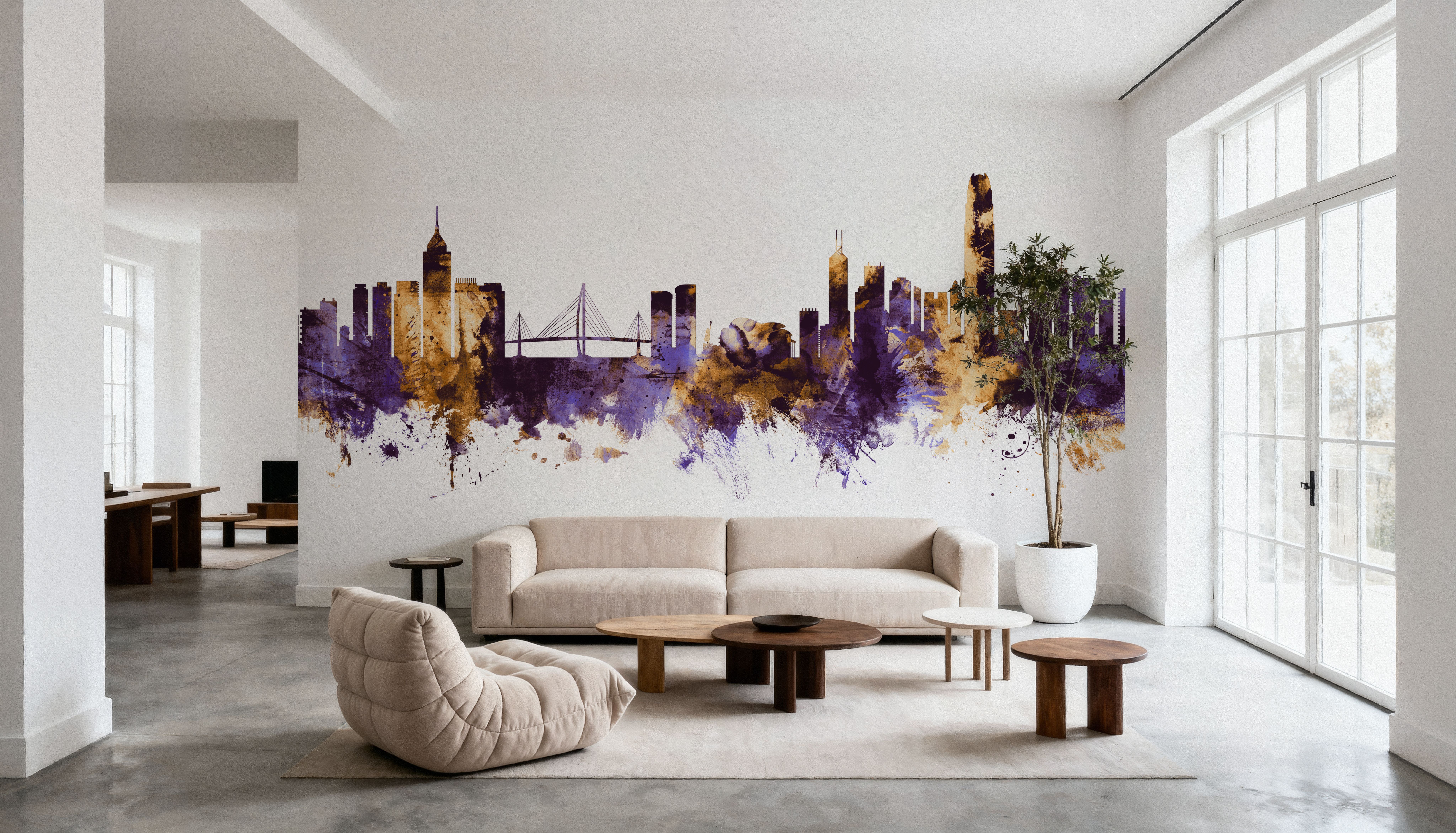 Hong Kong Skyline Purple & Gold