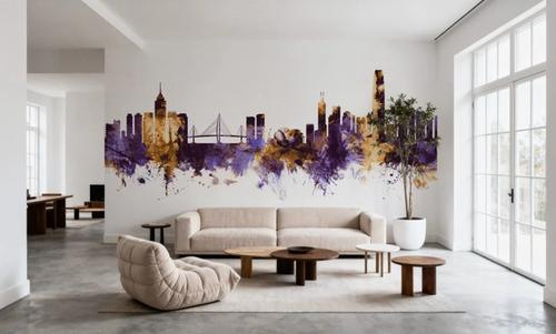 Hong Kong Skyline Purple & Gold