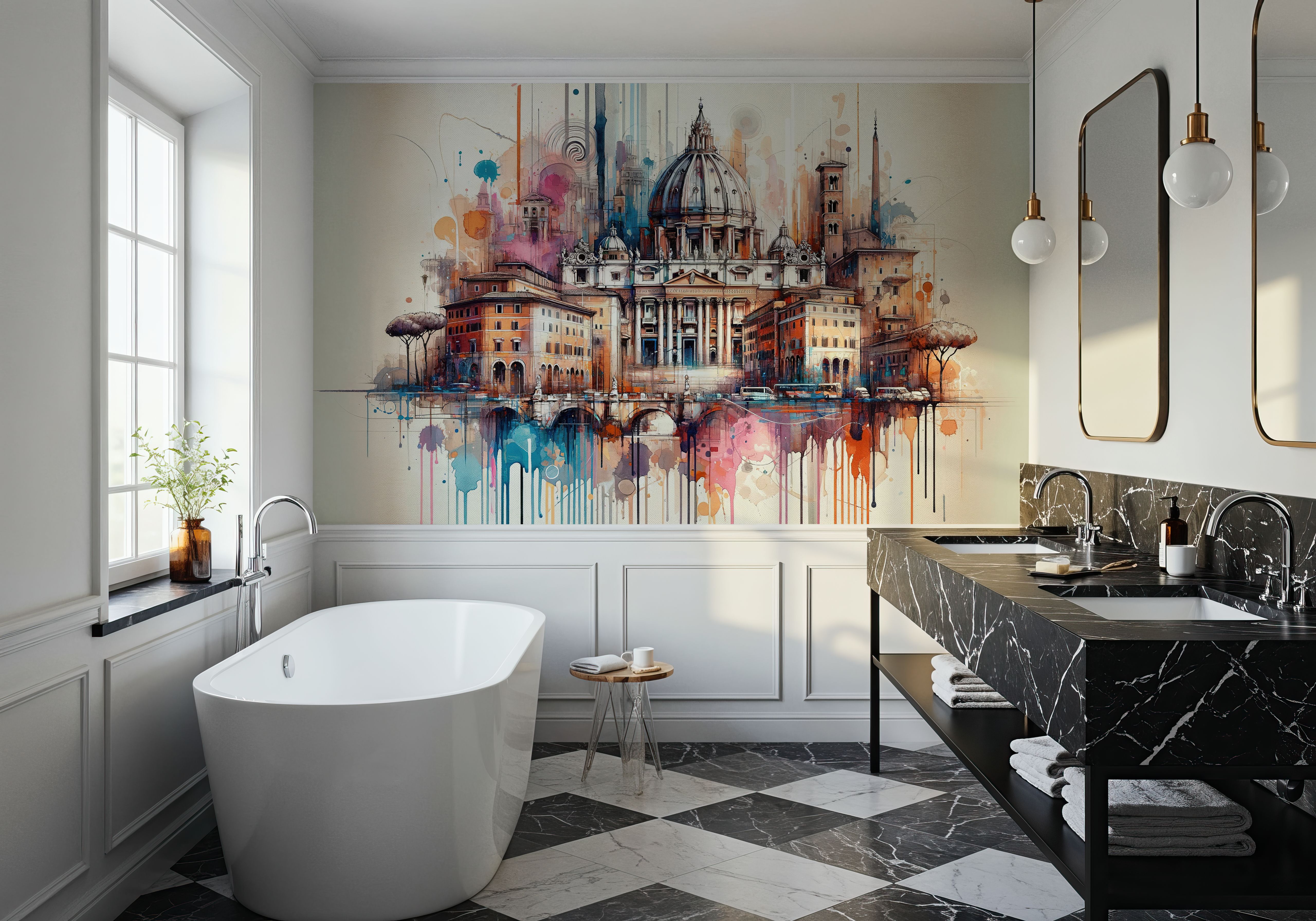 Watercolor Rome Skyline