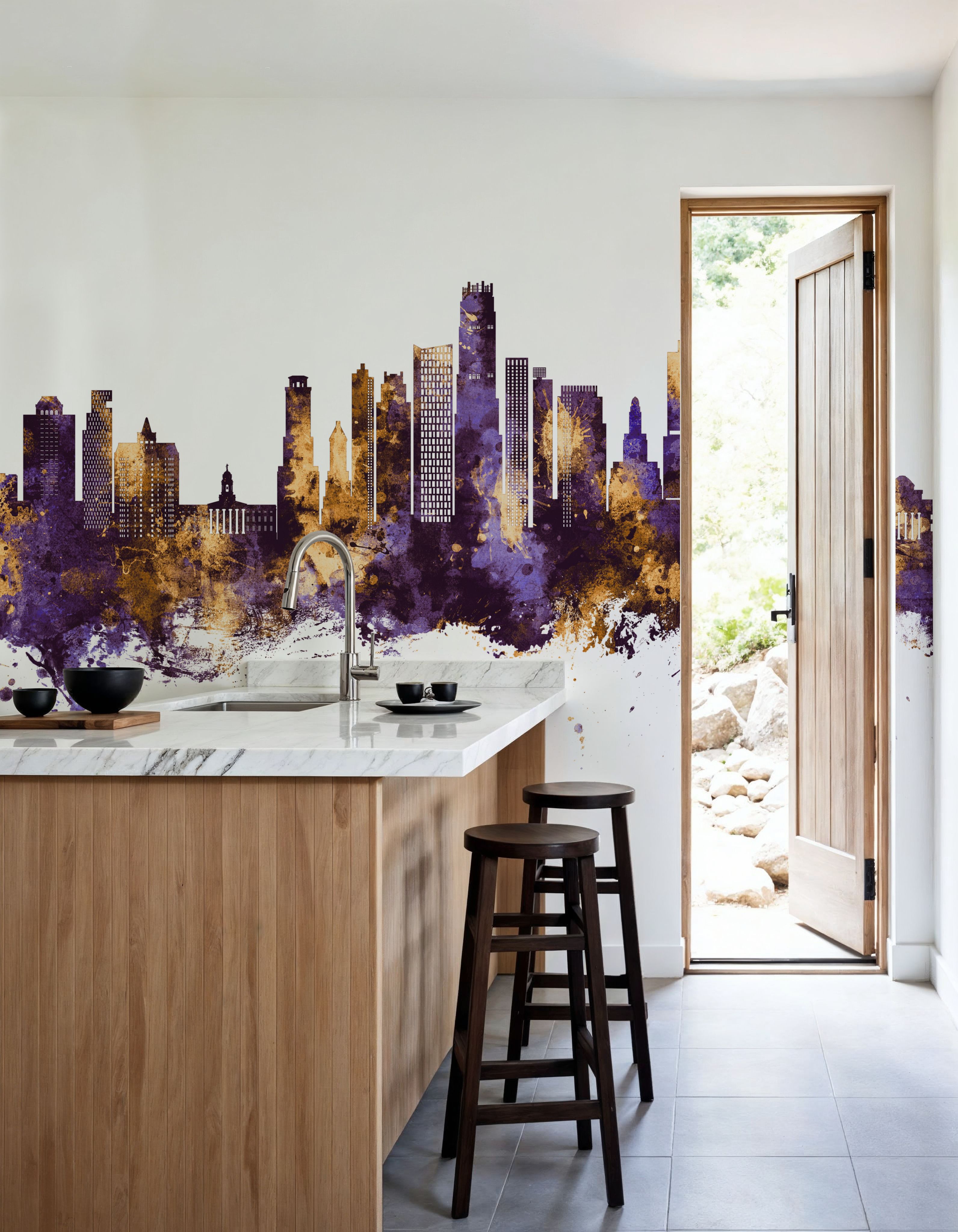 Brooklyn New York Skyline Purple & Gold