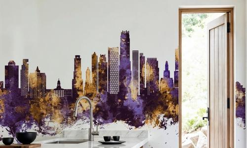 Brooklyn New York Skyline Purple & Gold