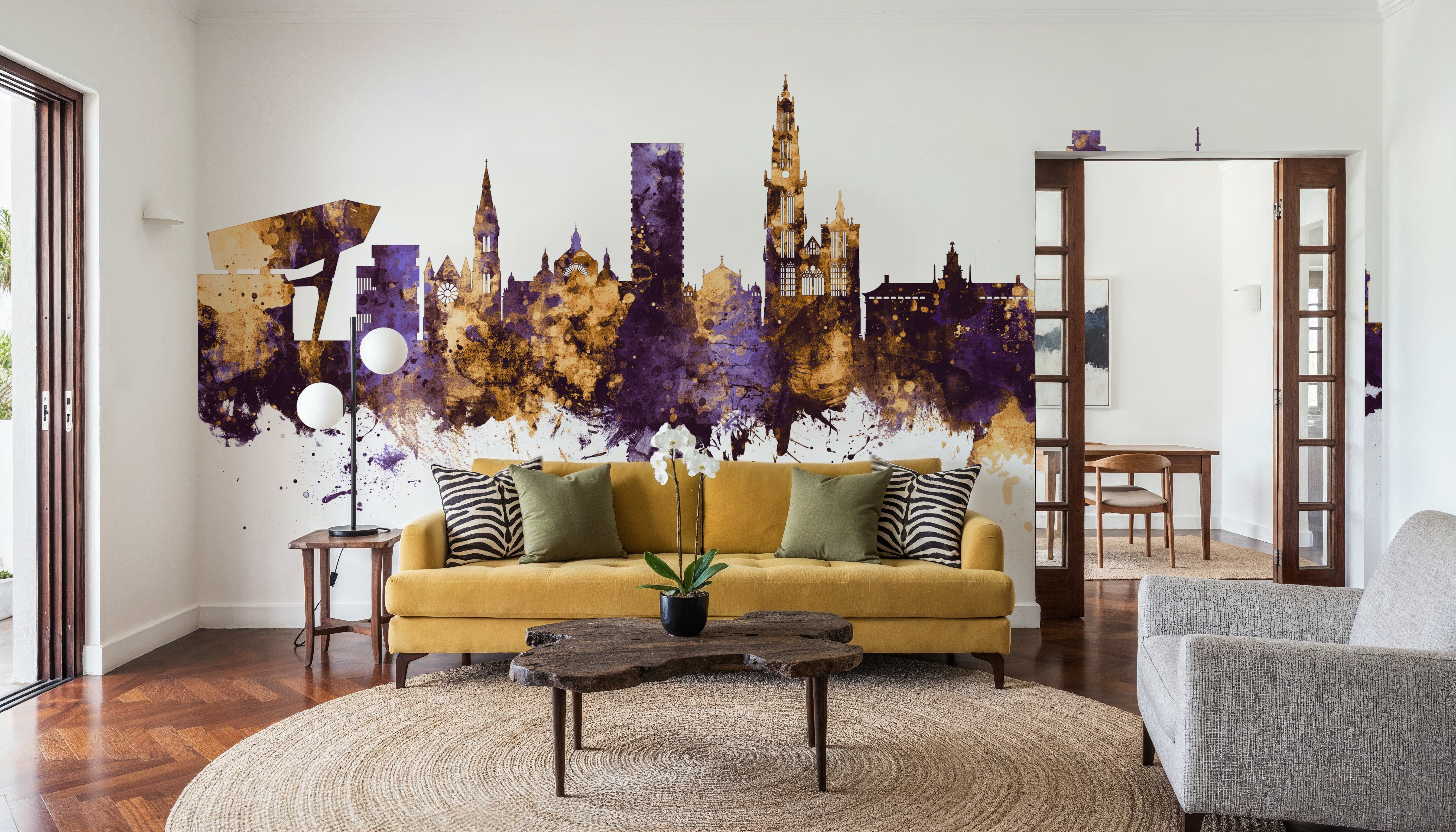 Antwerp Belgium Skyline Purple & Gold