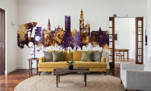 Antwerp Belgium Skyline Purple & Gold