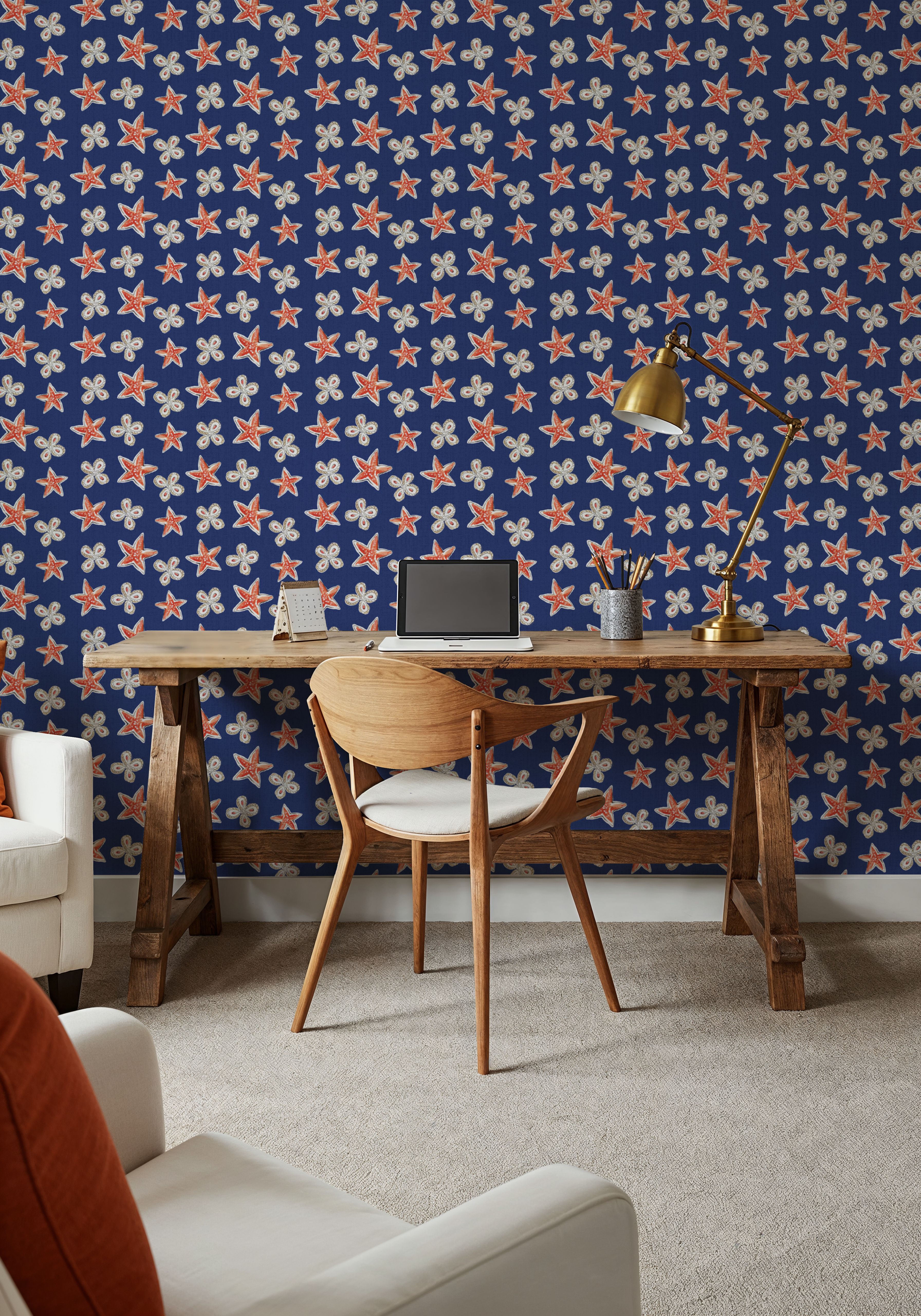 Maritime Stars Red on Blue