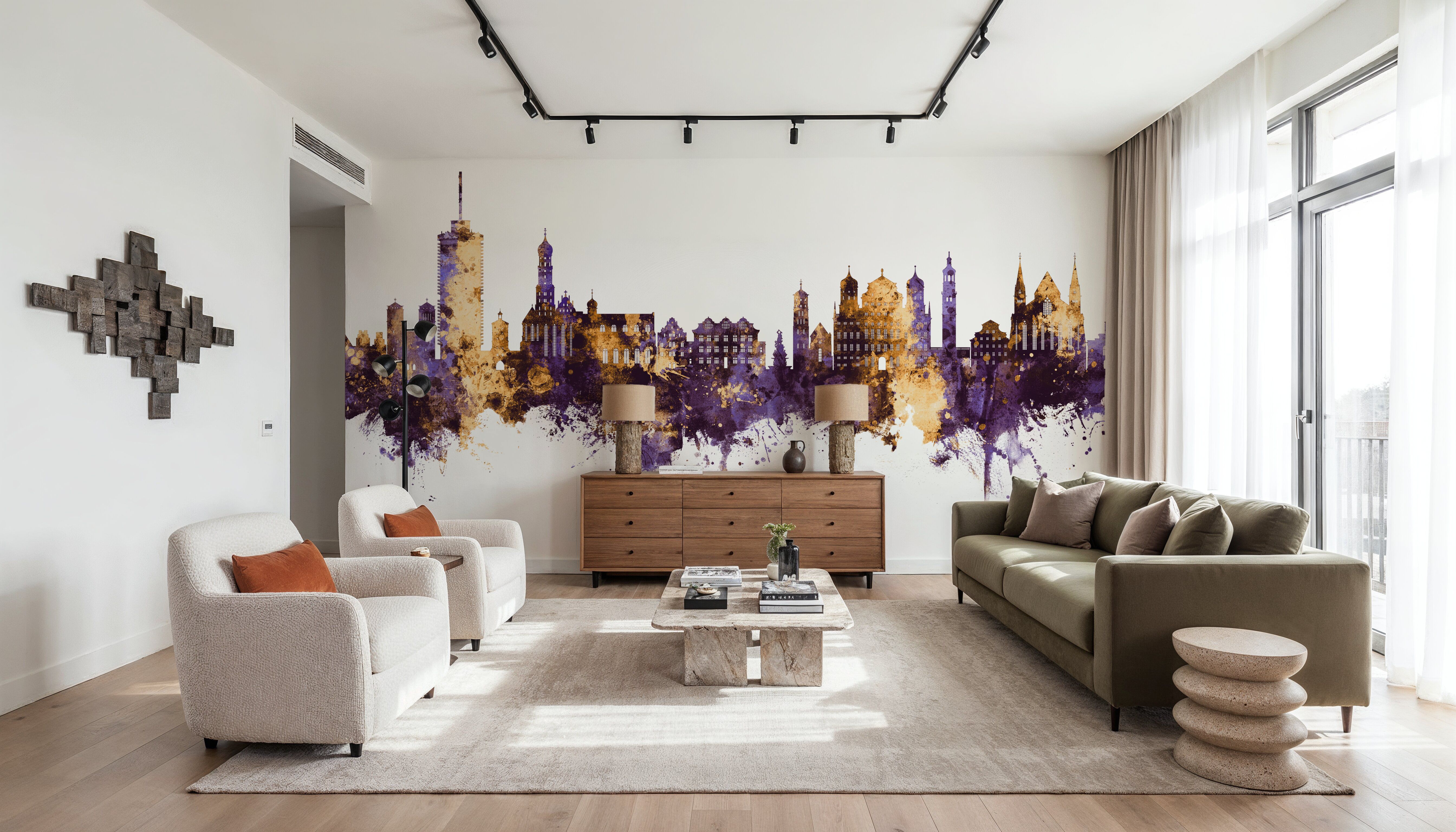 Augsburg Germany Skyline Purple & Gold