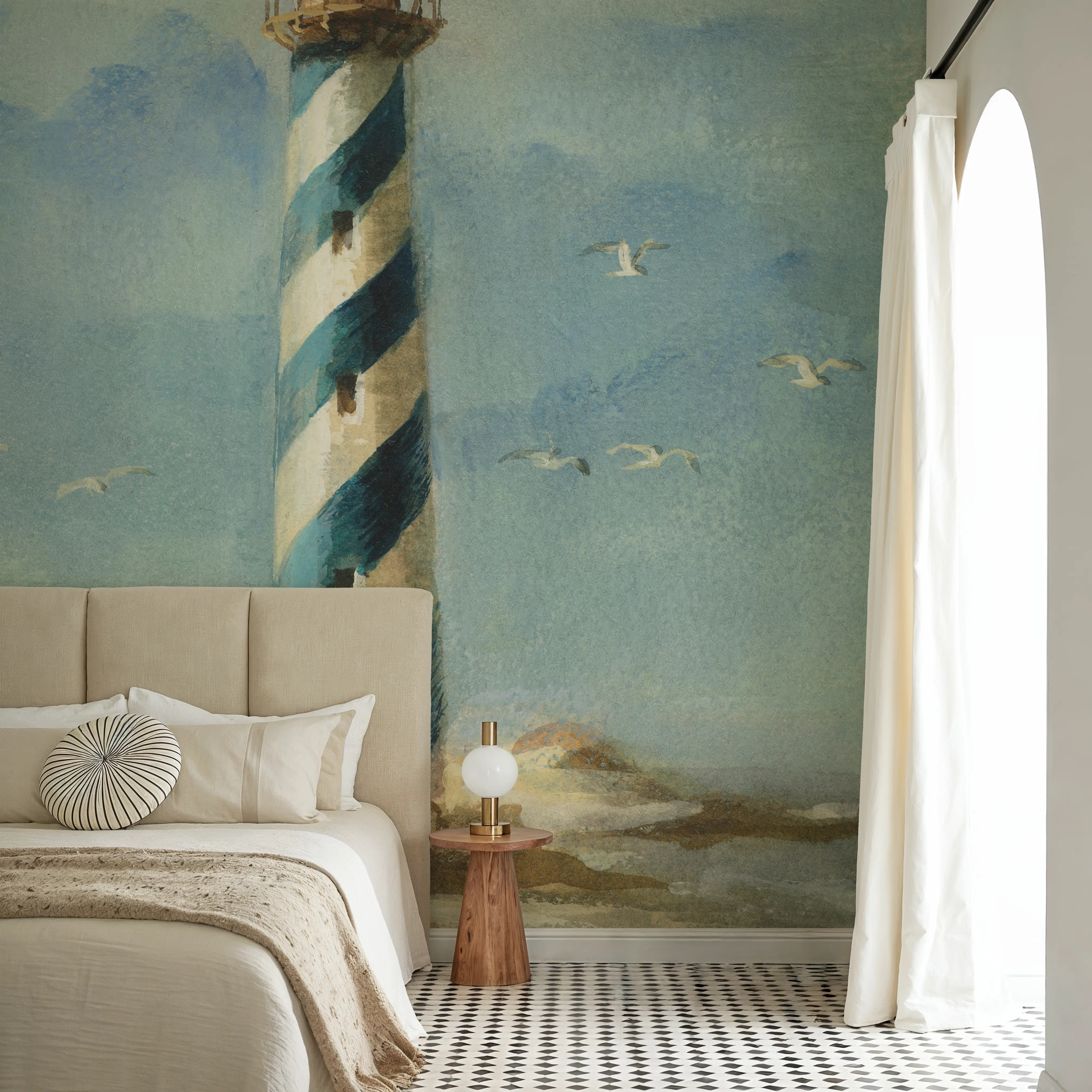 Papier Peint Panoramique - Lighthouse I - Mer Paysages - Bleu - Bureaux - Wallism Belgique - Encollage au mur ou Autocollant