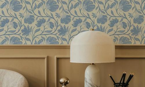 Indial Floral, Baby Blue on Cream