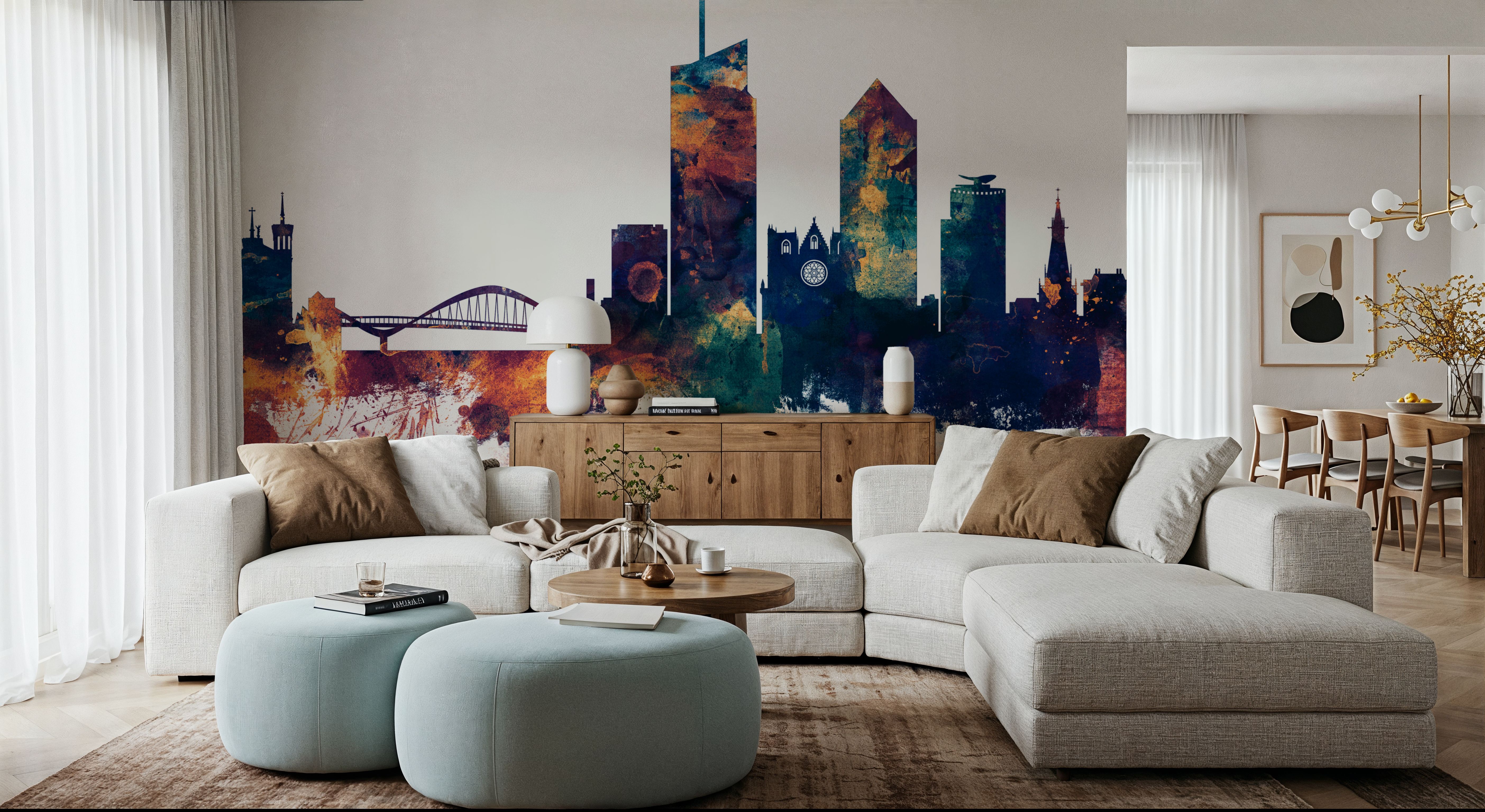 Lyon France Skyline Blue & Bronze