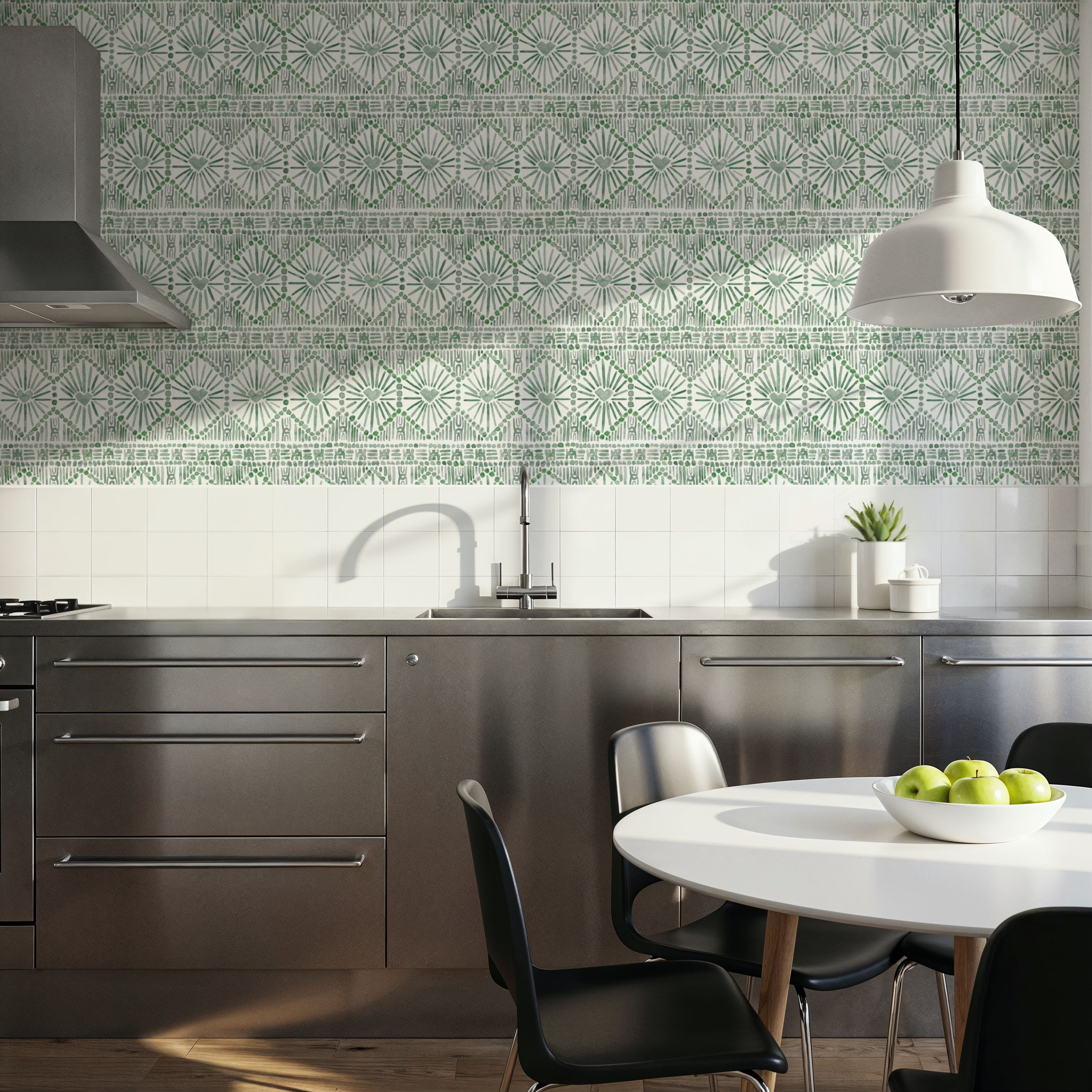 Paradise Fountain Dark Green on White