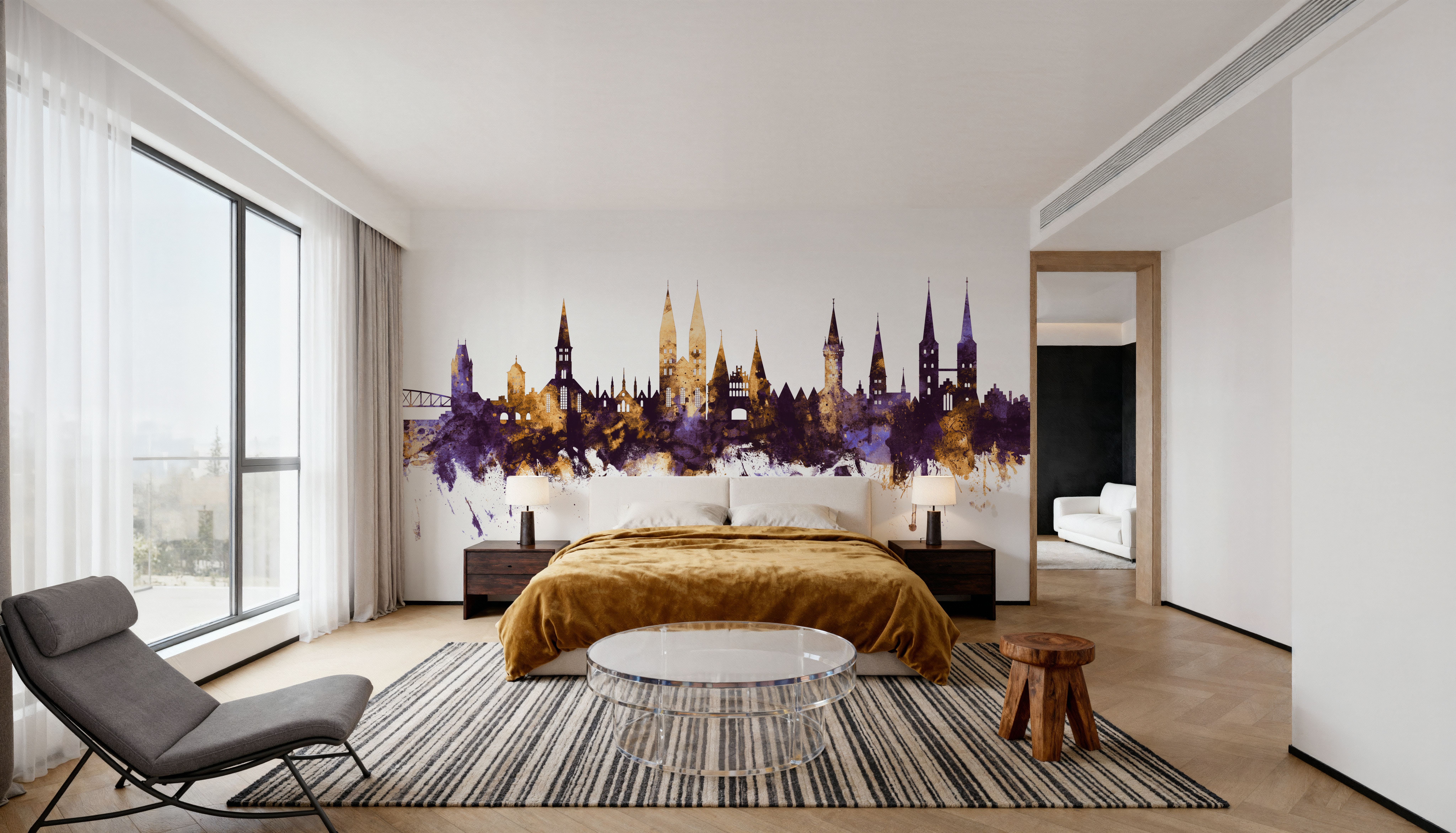 Lubeck Germany Skyline Purple & Gold