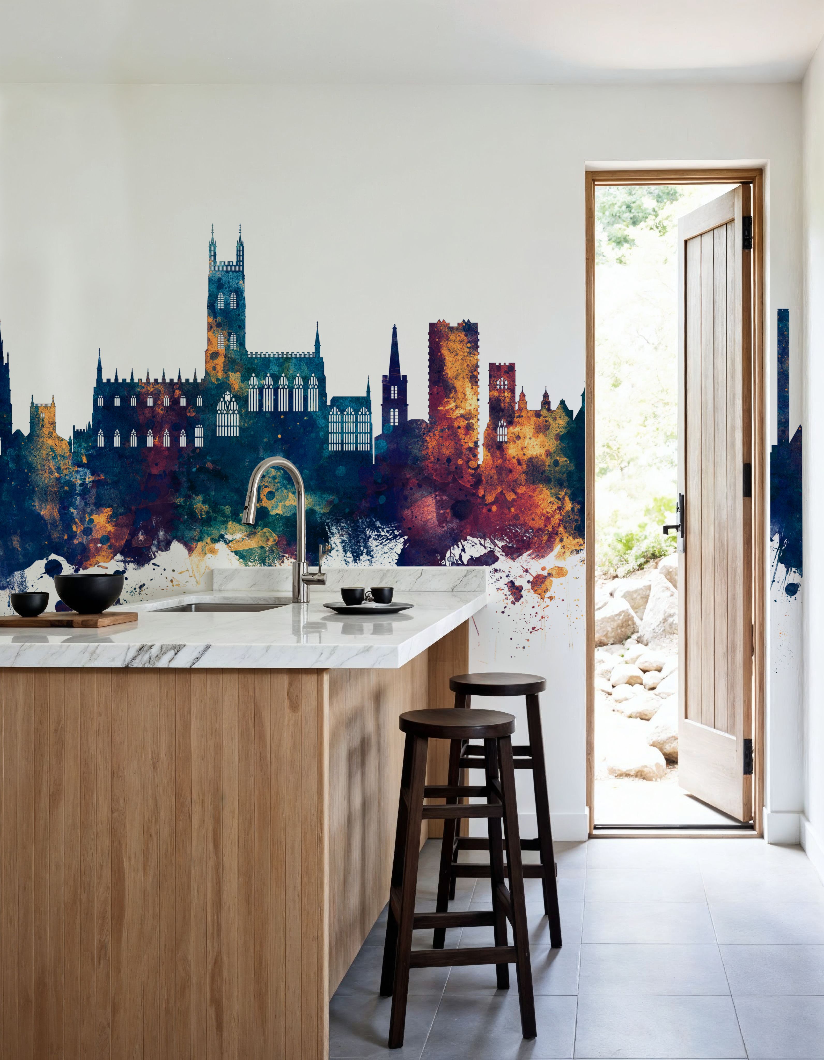 Gloucester England Skyline Blue & Bronze