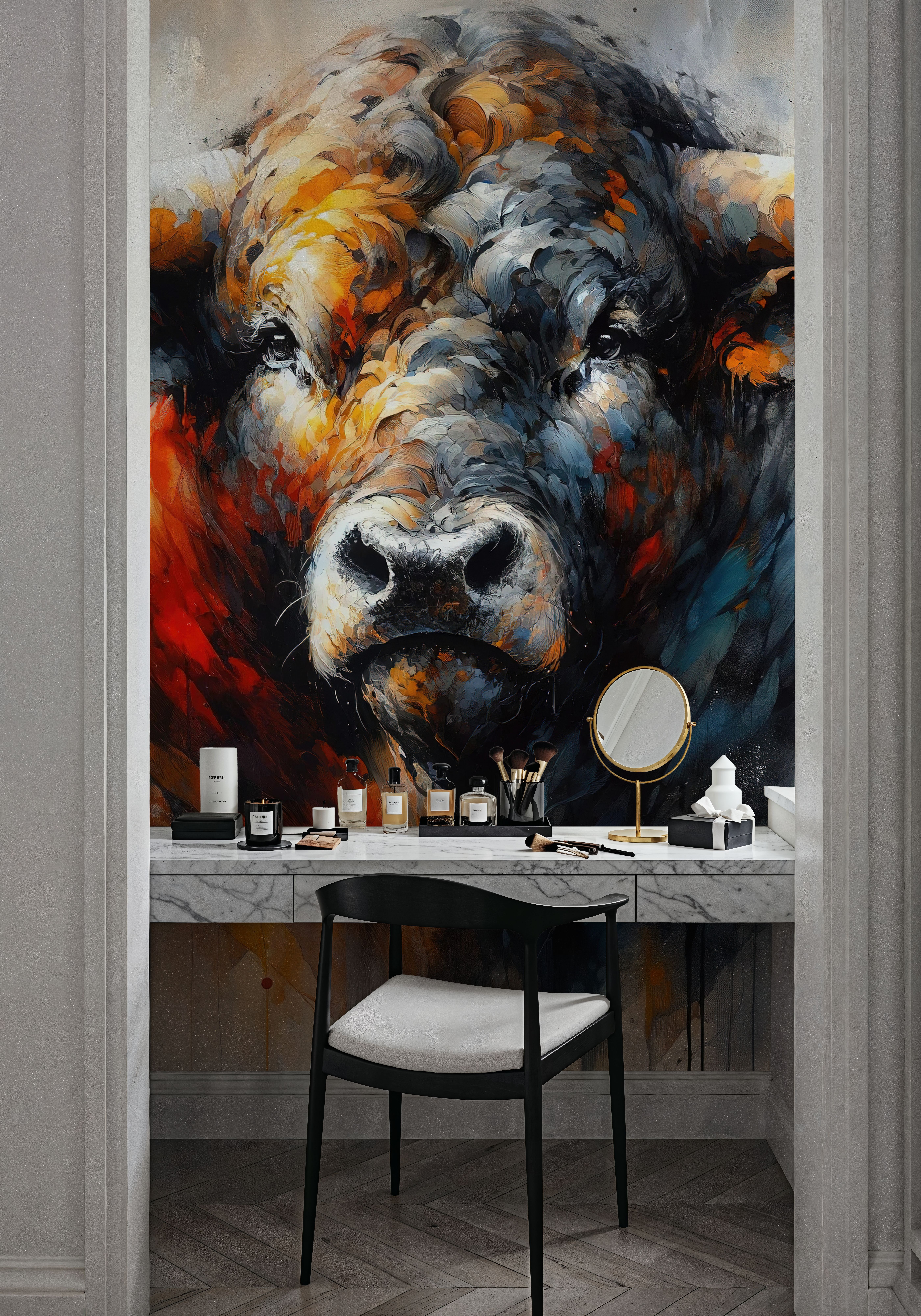 Majestic Bull Aura in Watercolor Shadows
