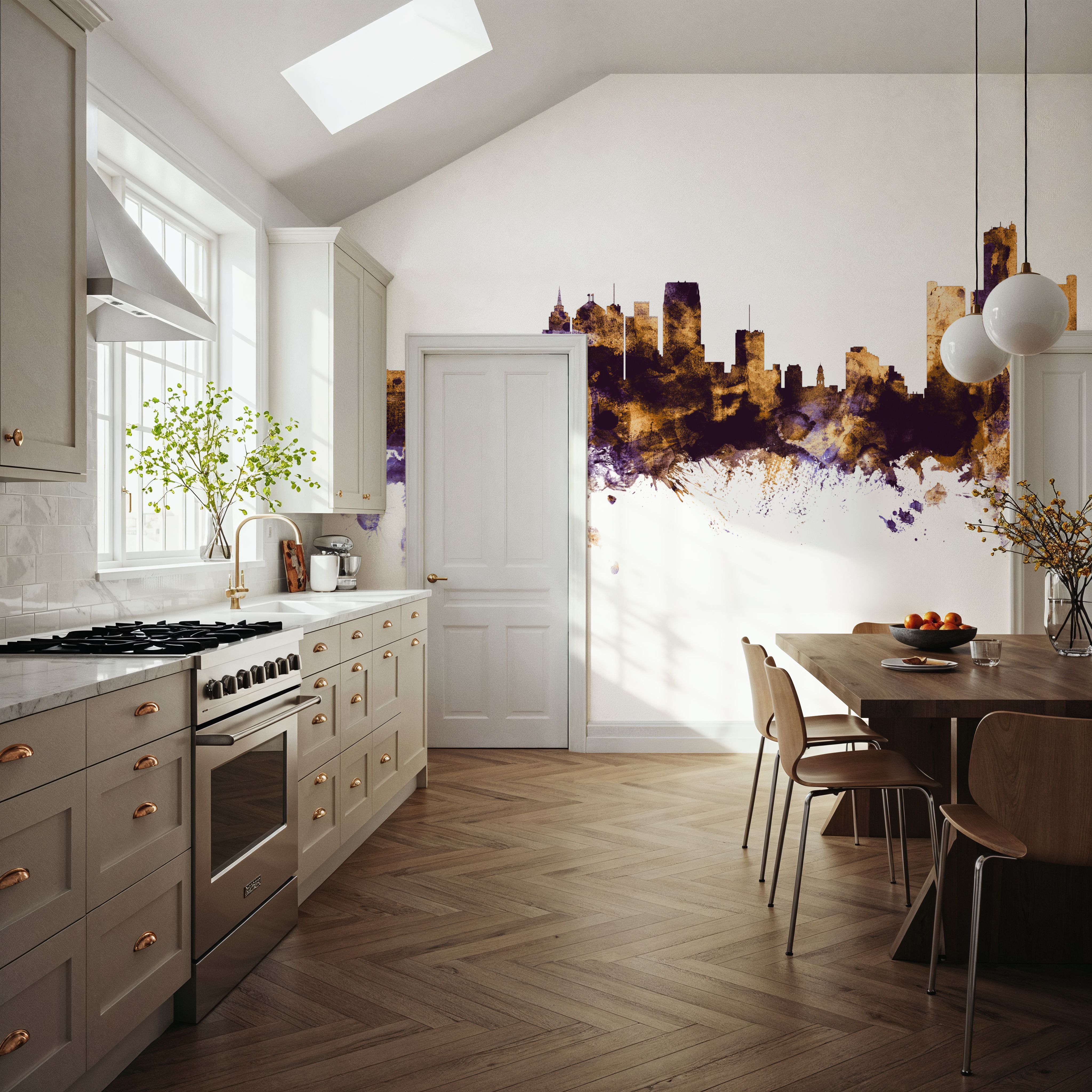 Detroit Michigan Skyline Purple & Gold