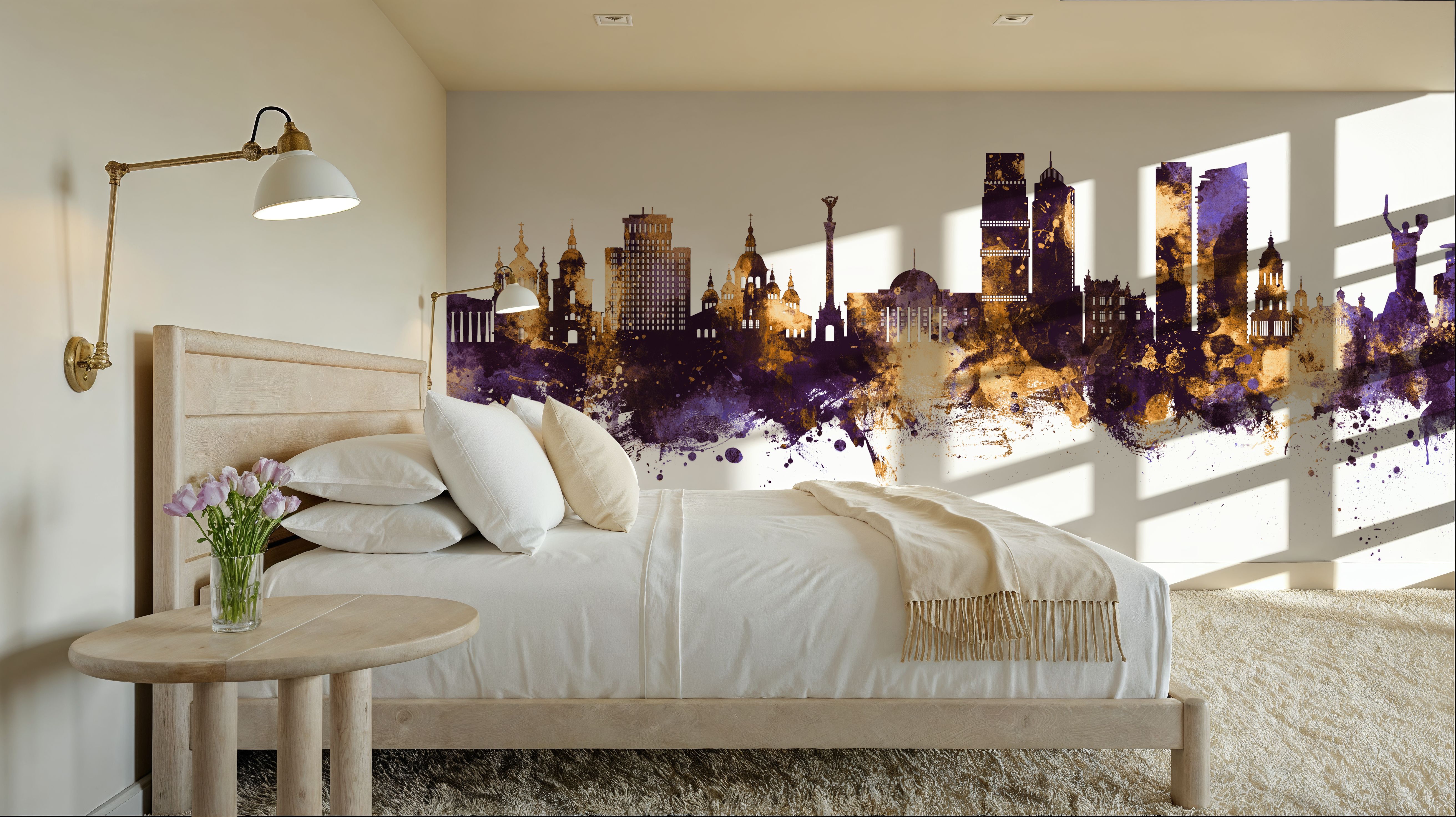 Kyiv Ukraine Skyline Purple & Gold, Wallpaper