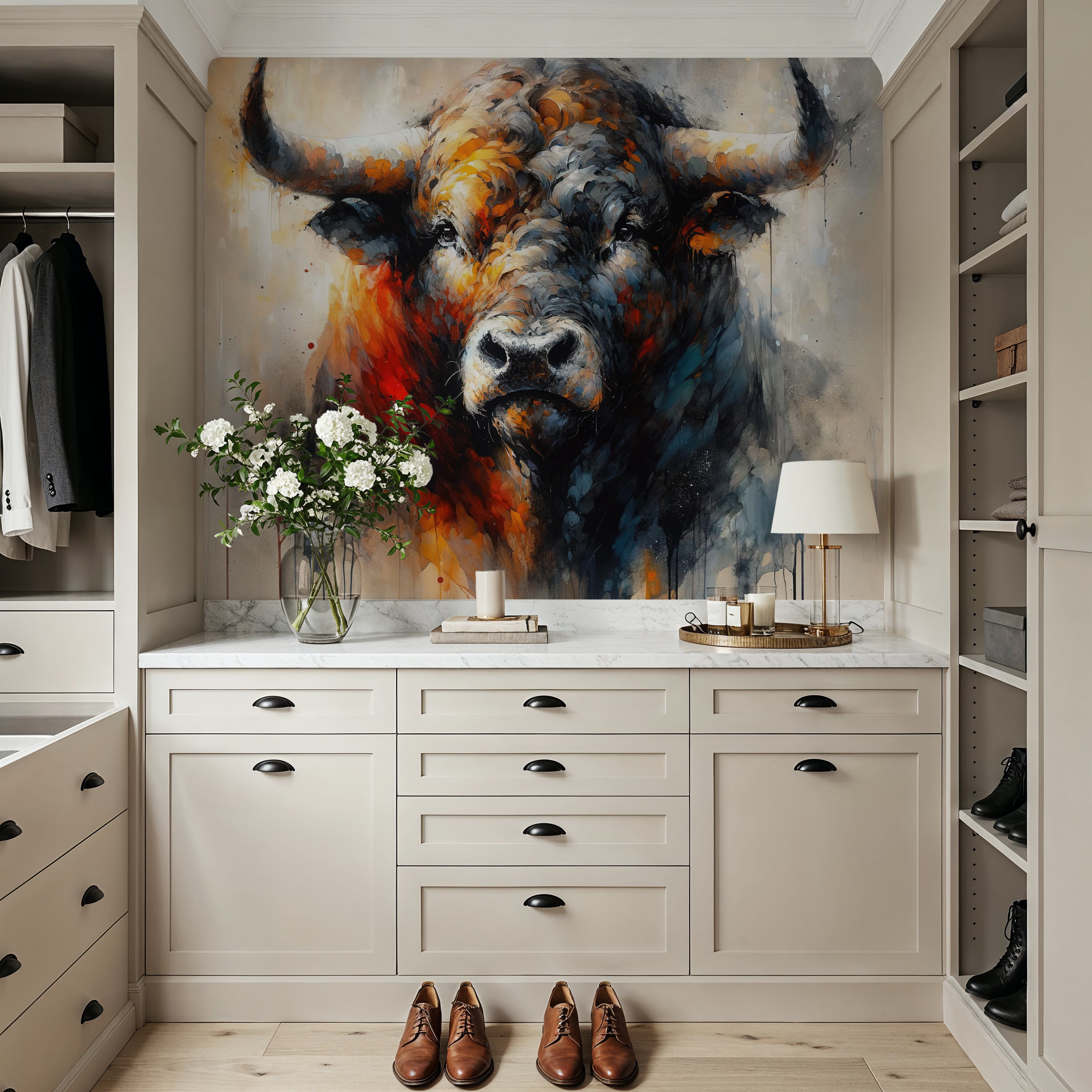 Majestic Bull Aura in Watercolor Shadows