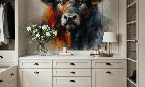 Majestic Bull Aura in Watercolor Shadows