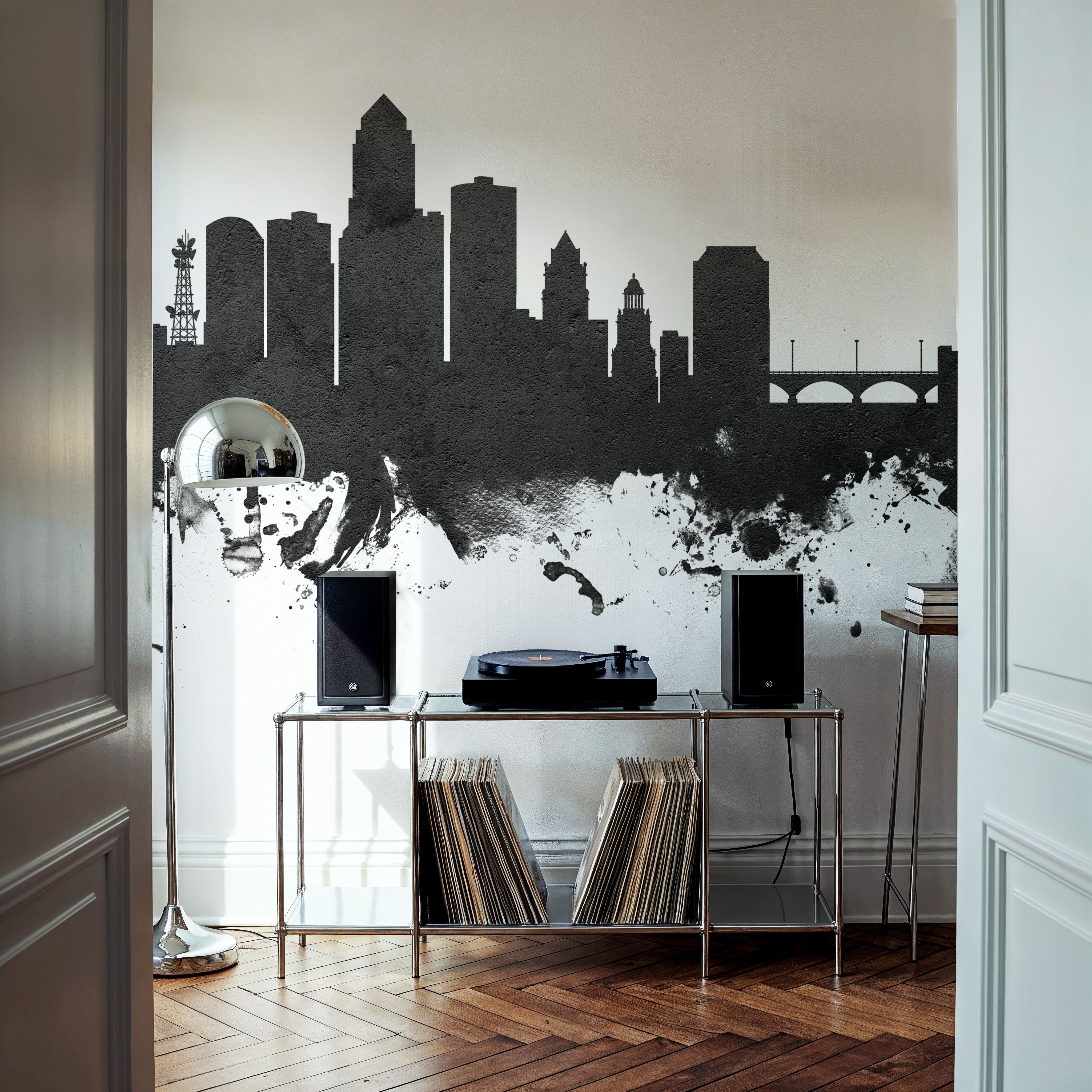 Des Moines Iowa Skyline Black & White