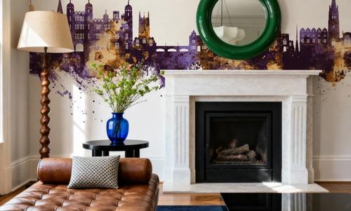 Stamford England Skyline Purple & Gold