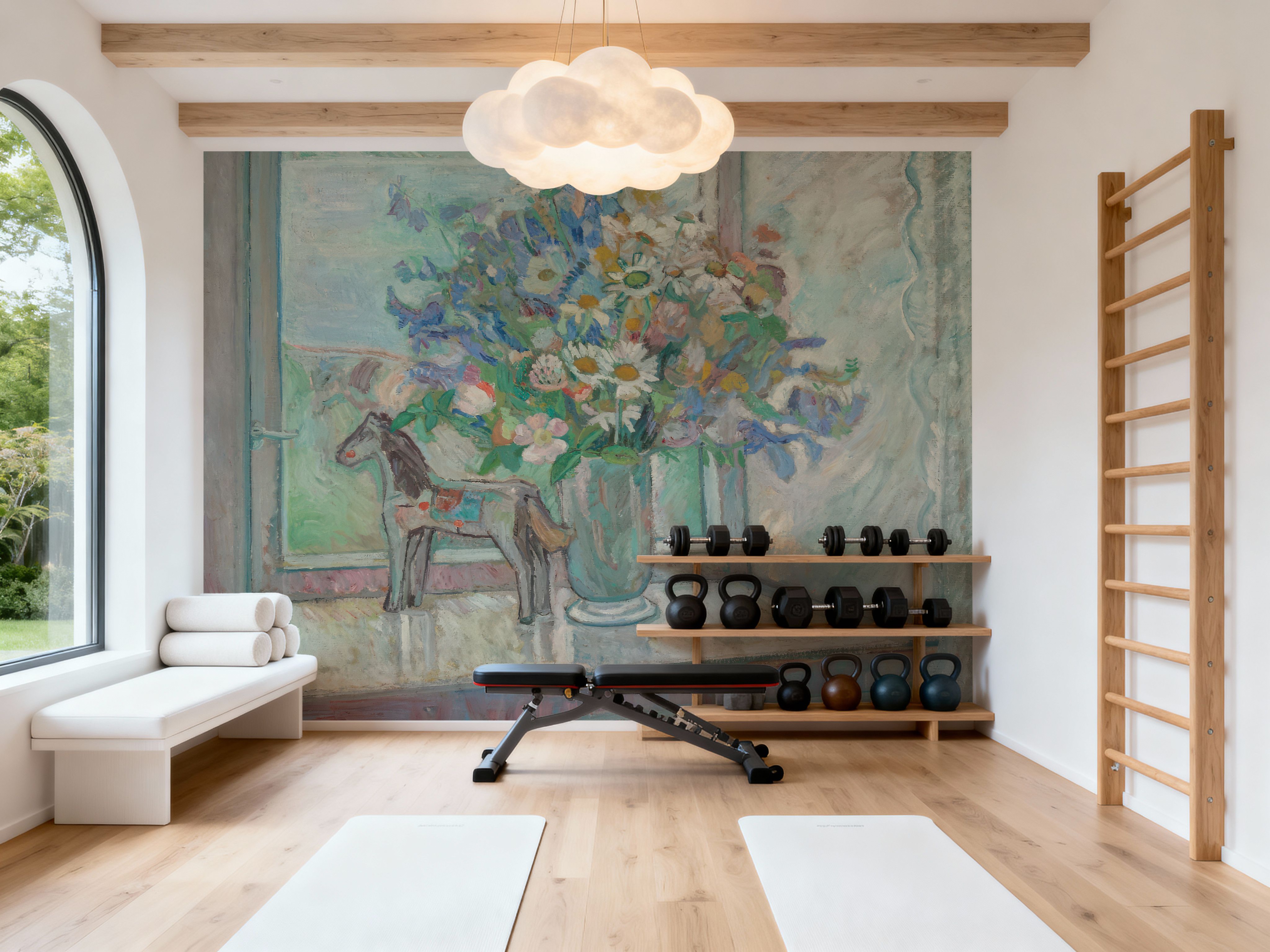 Flowers and Horse Figure By Window