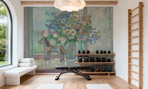 Flowers and Horse Figure By Window