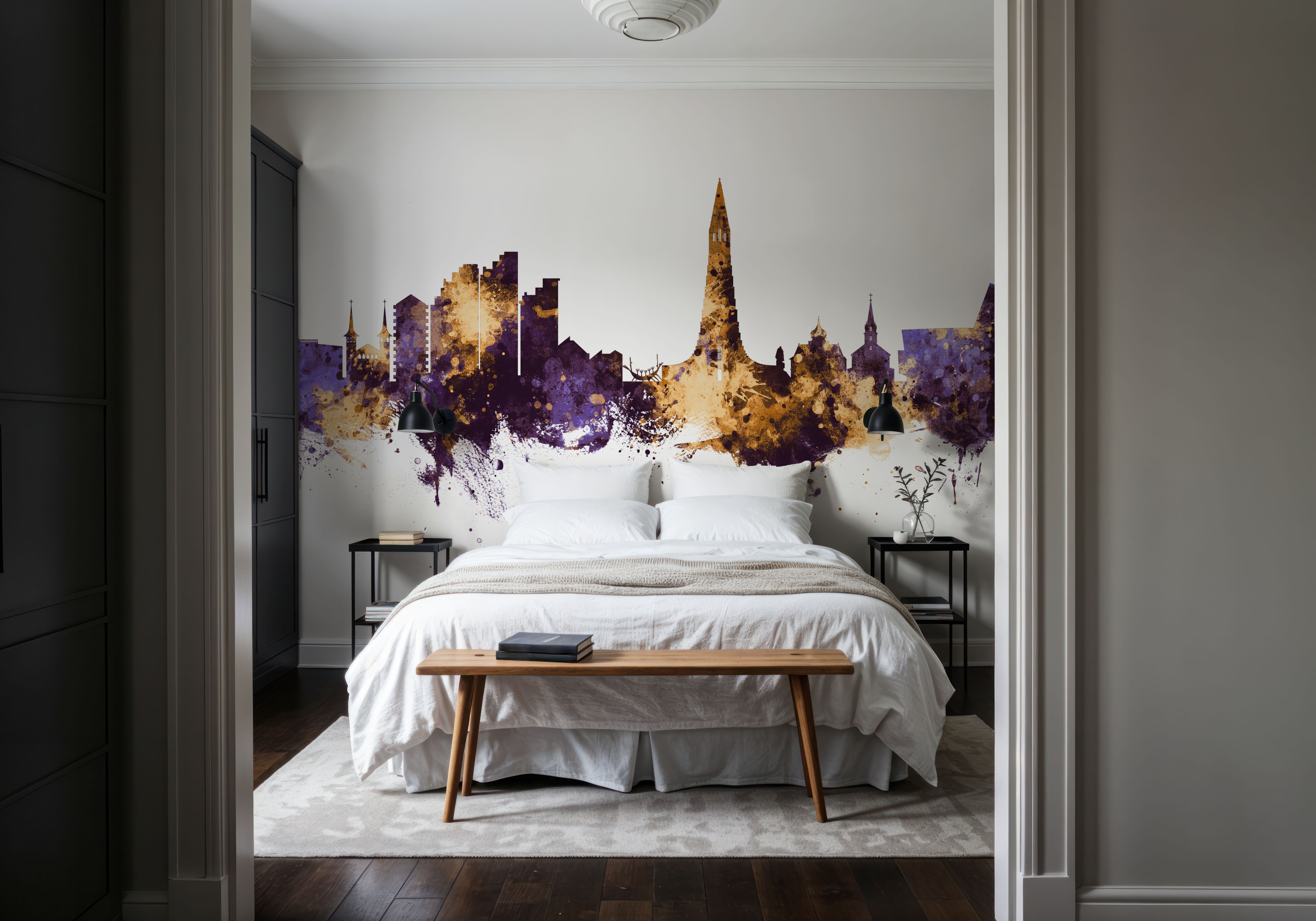 Reykjavík Skyline Purple & Gold, Wallpaper