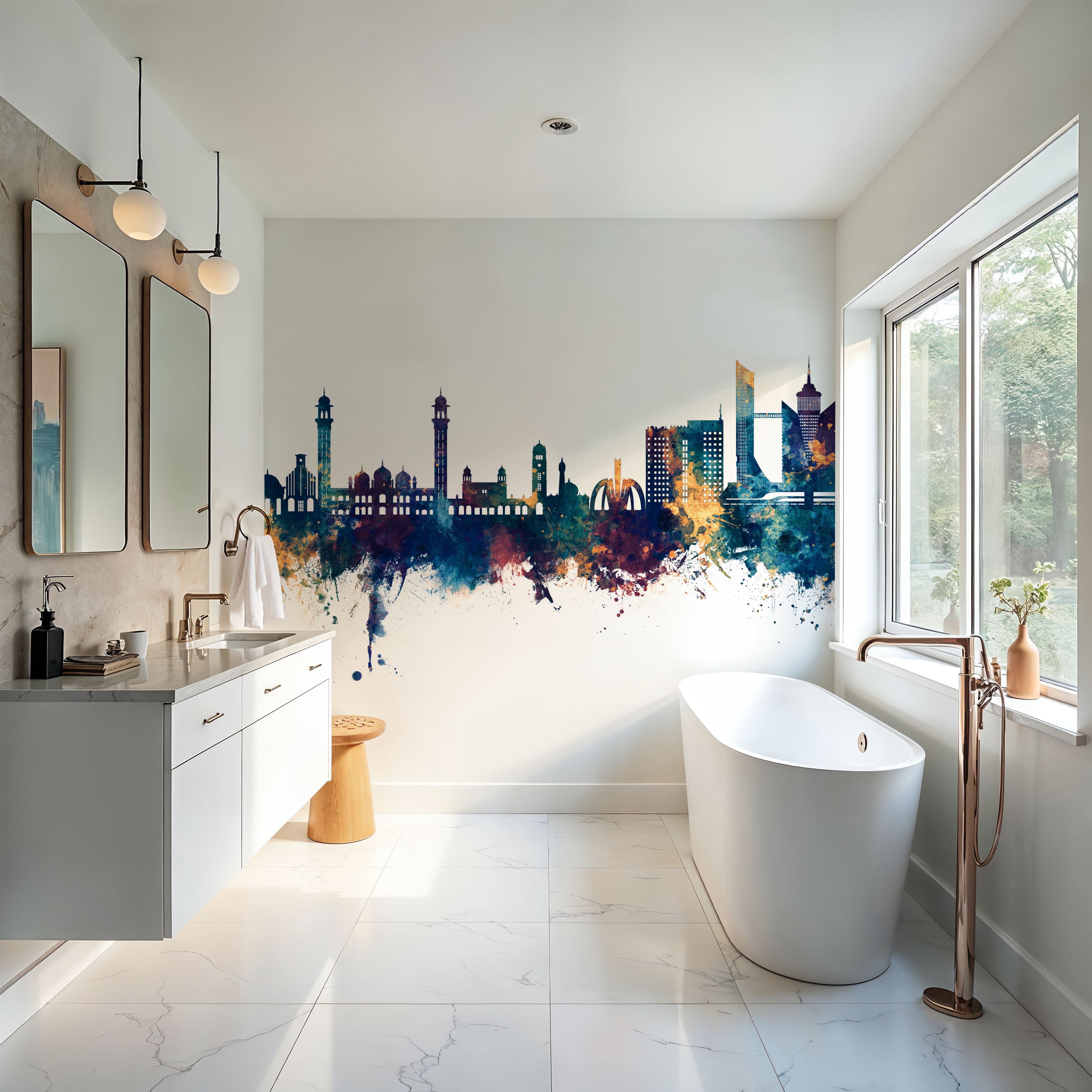 Faislabad Pakistan Skyline Blue & Bronze