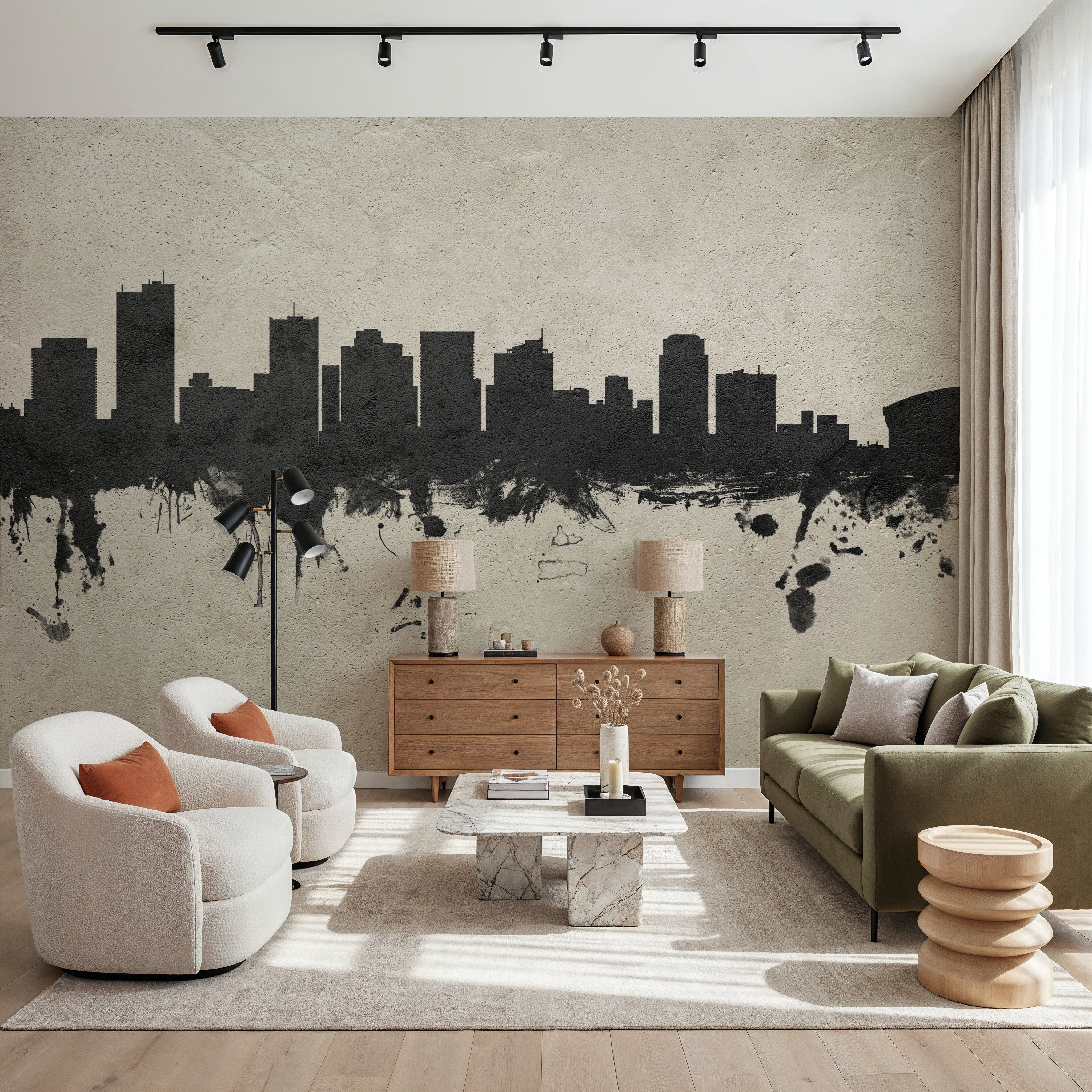 Wall Mural - Phoenix Skyline Concrete - Graphics mural wallpaper - Gray - Bedroom - Wallism UK - Premium, Textured or Peel & Stick