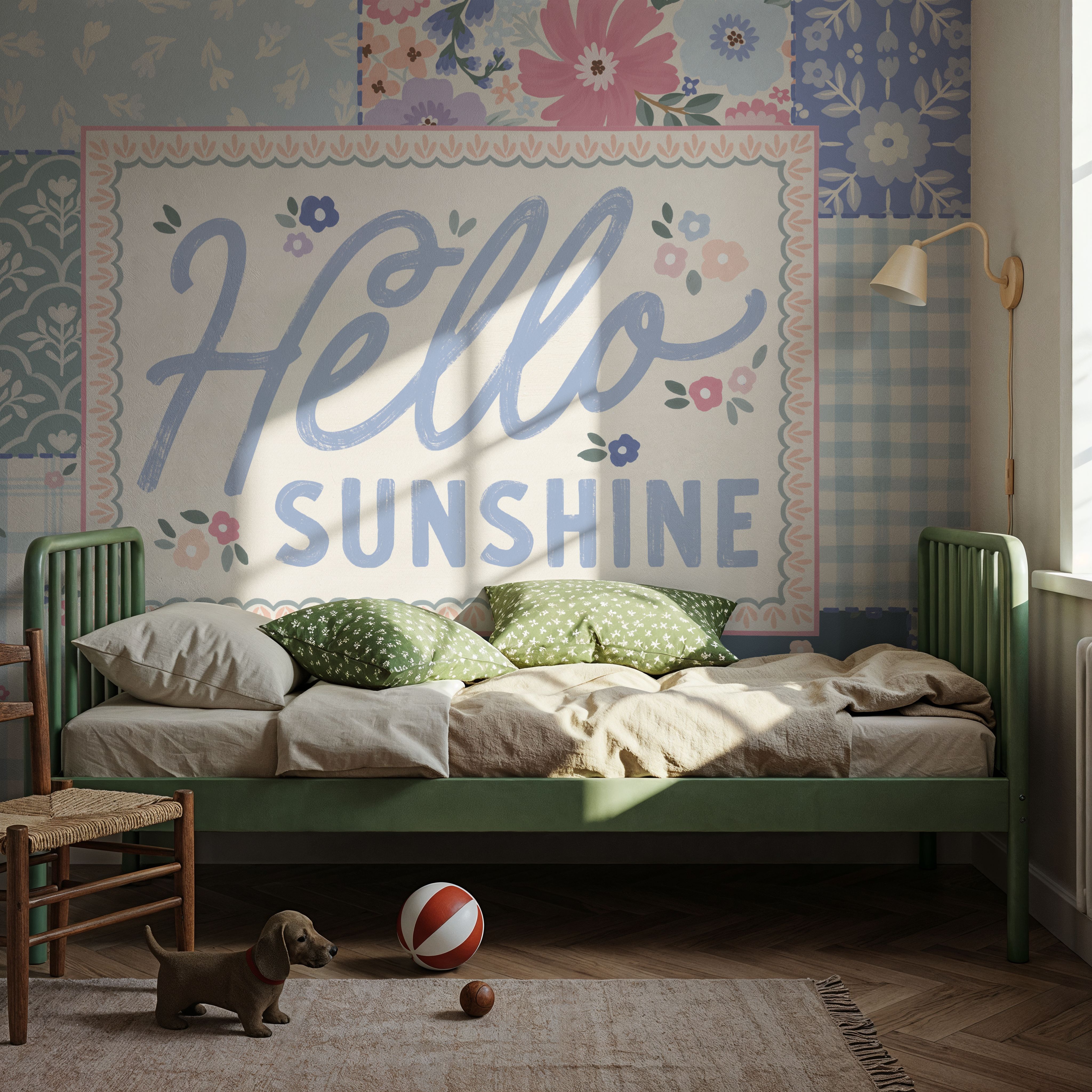 Wall Mural - Blooming Spring I - Floral Graphics mural wallpaper - Blue - Kids' Room - Wallism US - Premium, Textured or Peel & Stick