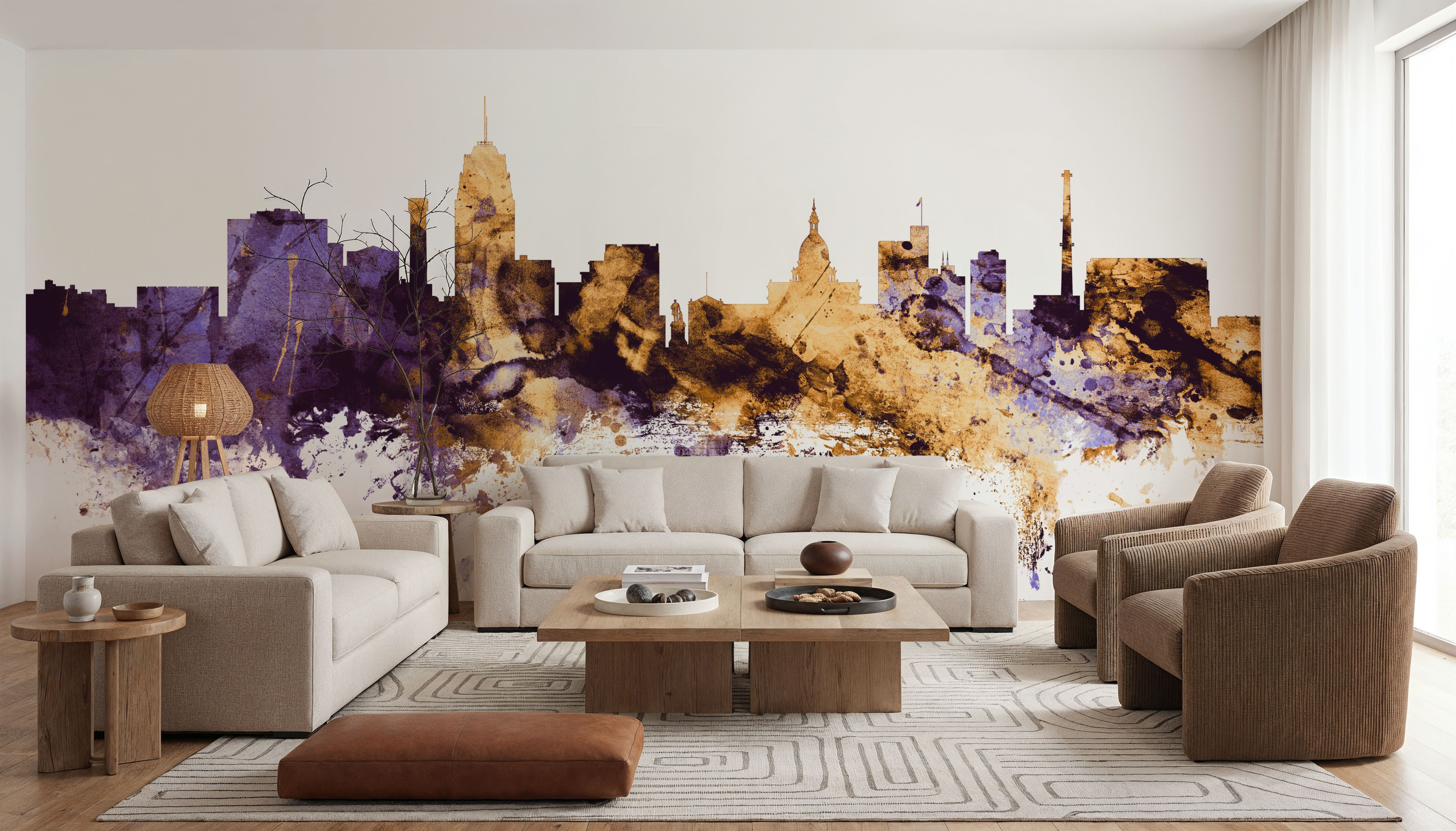 Lansing Michigan Skyline Purple & Gold