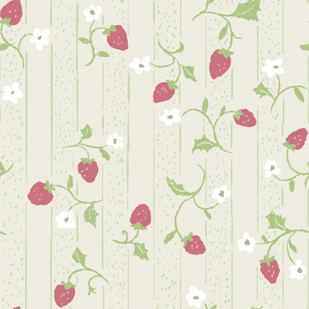 Ditsy Strawberry,  Pink on Light Green