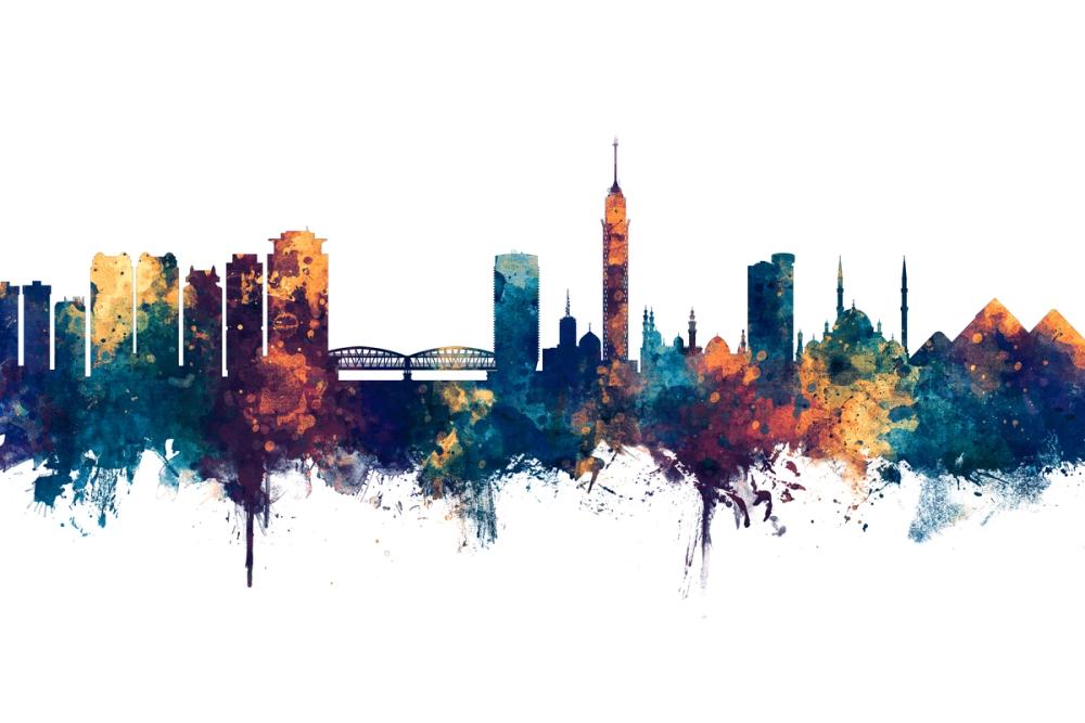Cairo Egypt Skyline Blue & Bronze