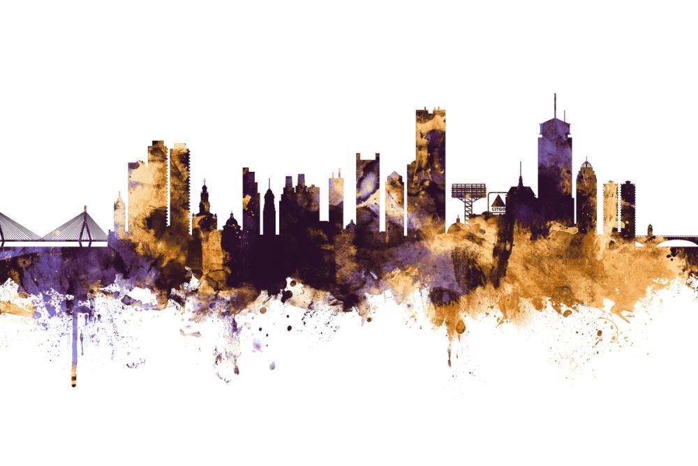 Boston Massachusettes Skyline Purple & Gold