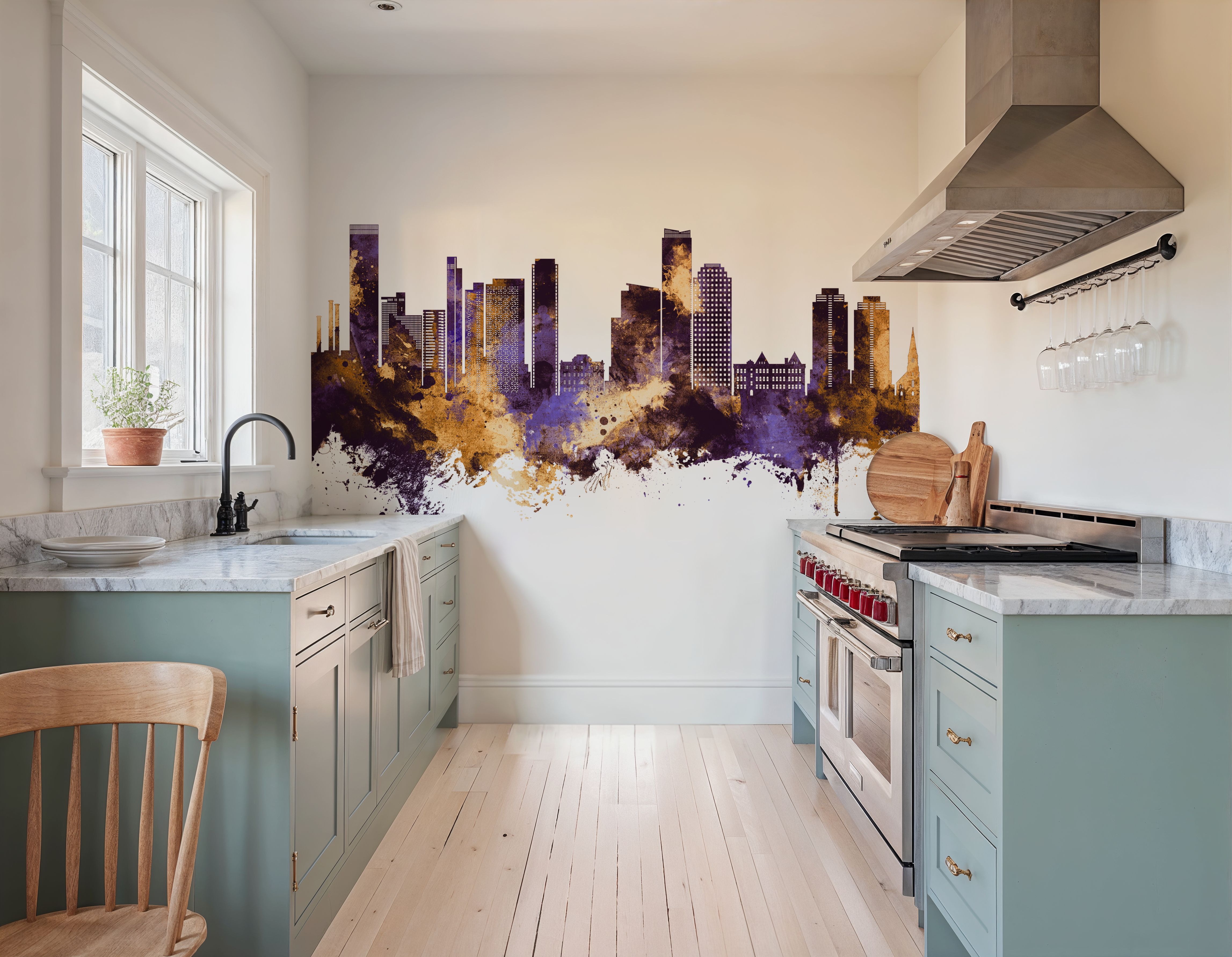 Queens New York Skyline Purple & Gold