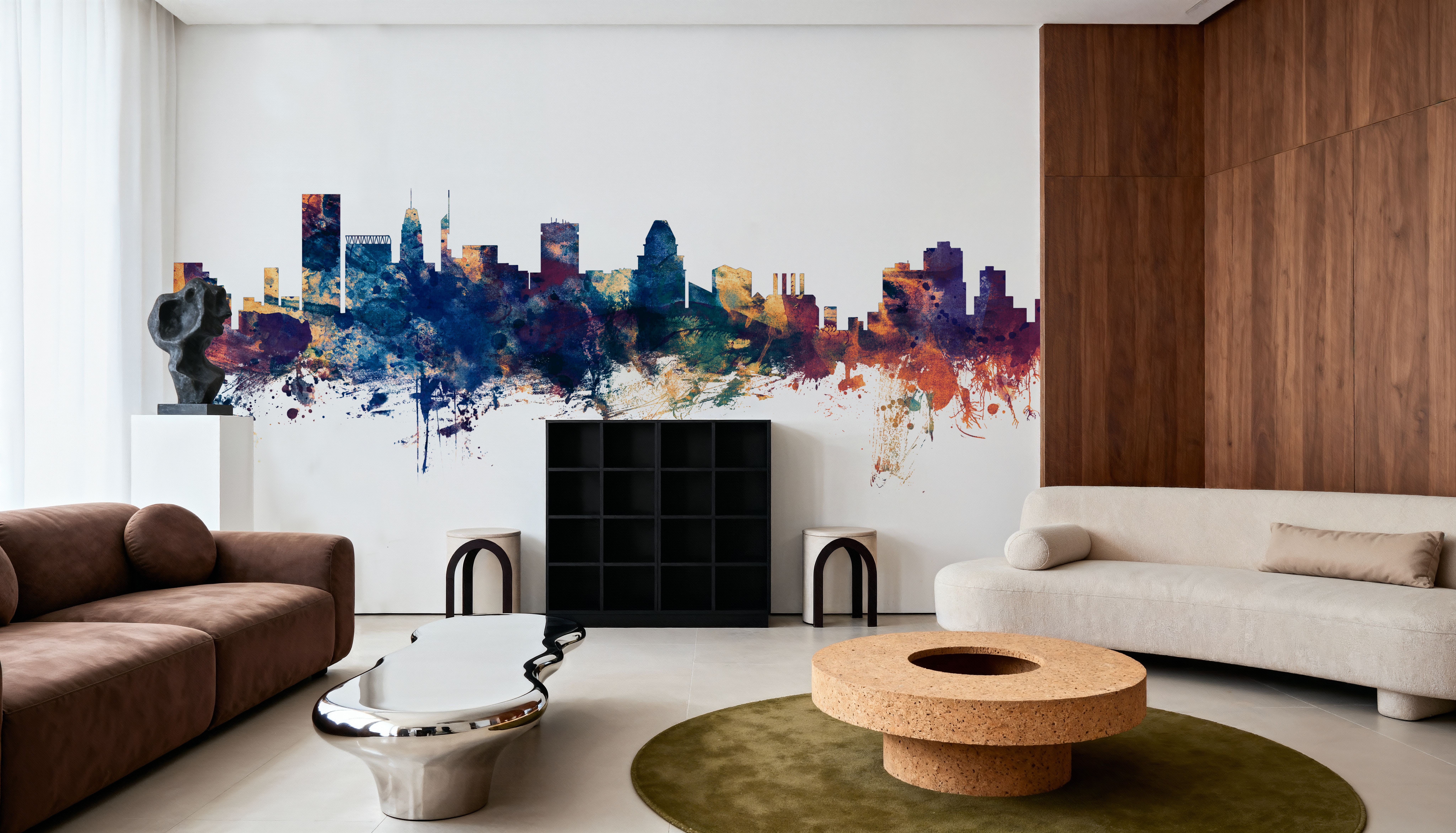 Baltimore Skyline Blue & Bronze, Wallpaper